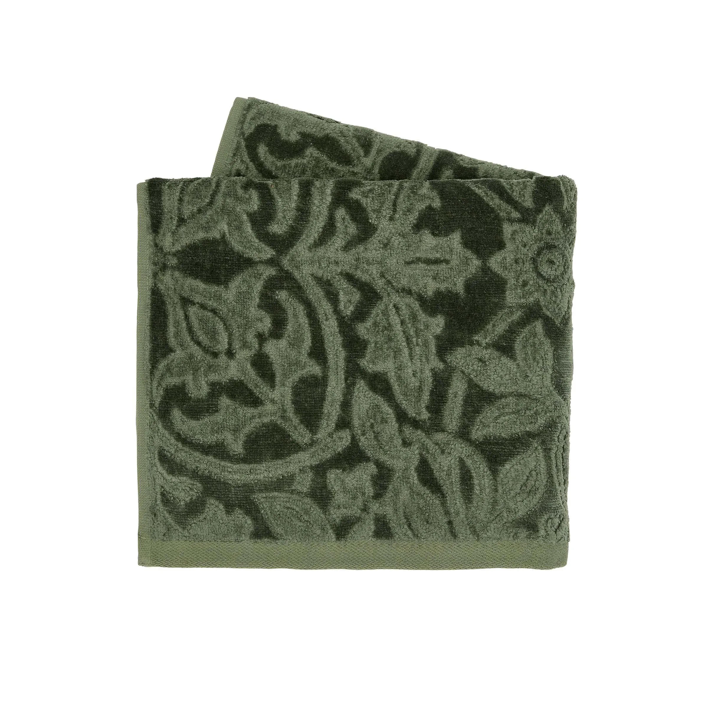 Hand Towel with Floral Pattern - Green, Cotton