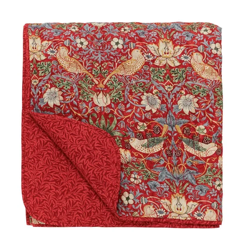 Printed Bedspread with Leaf Design - Crimson, Cotton image