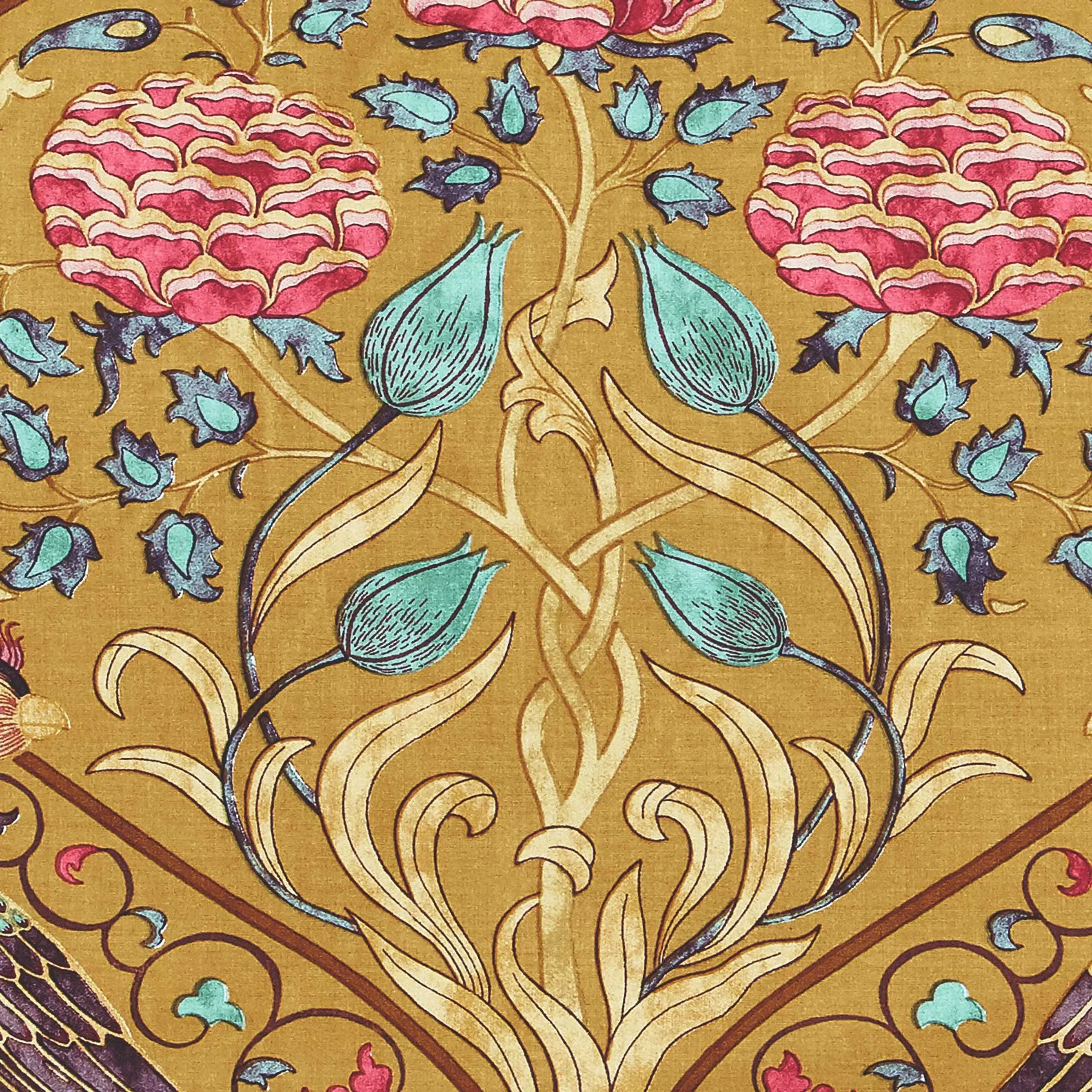 Quilted Throw with Botanical Print - Saffron, Cotton