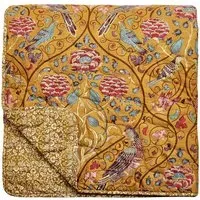 Quilted Throw with Botanical Print - Saffron, Cotton