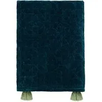 Quilted Throw with Floral Pattern - Teal, Cotton