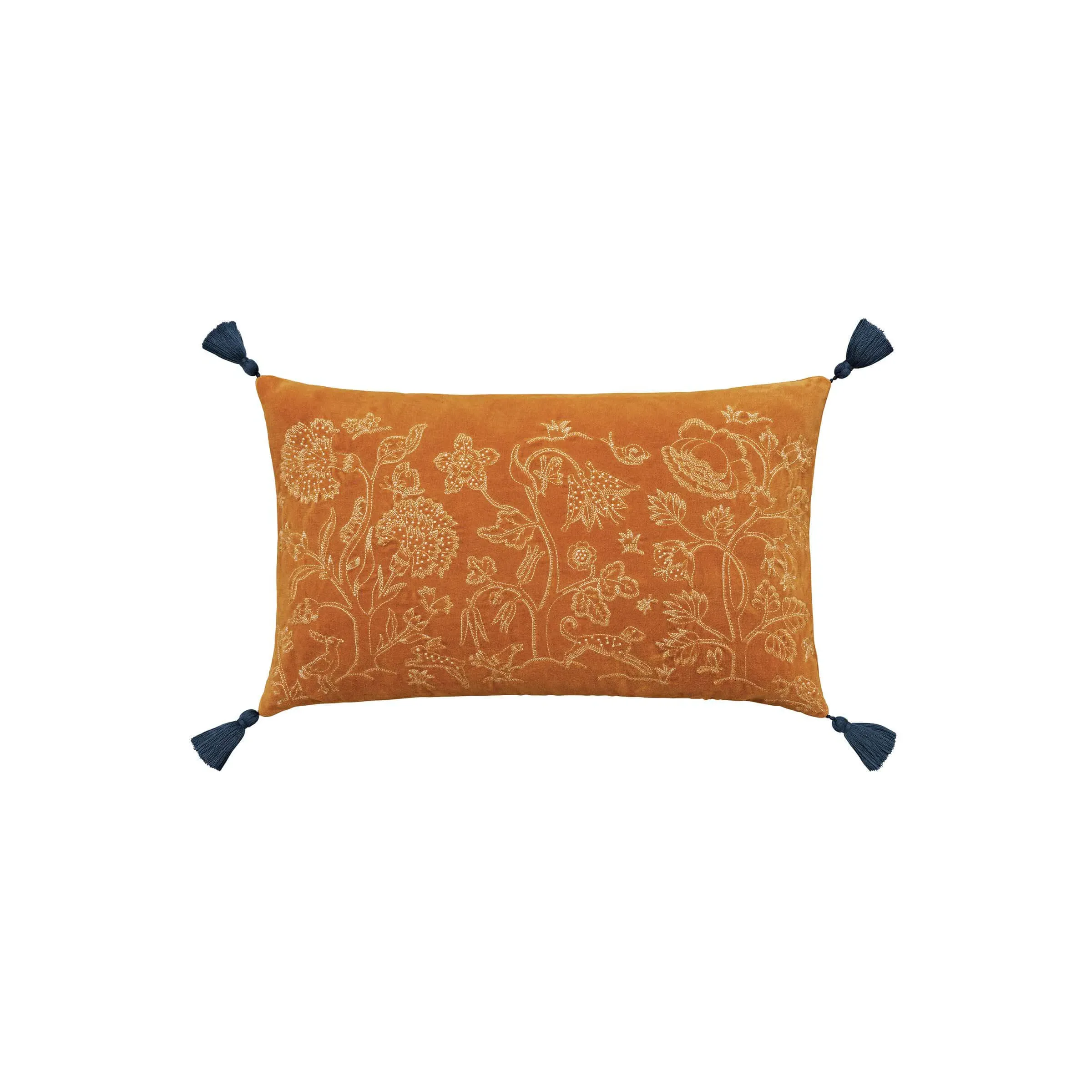 Rectangular Cushion with Embroidery - Saffron, Velvet