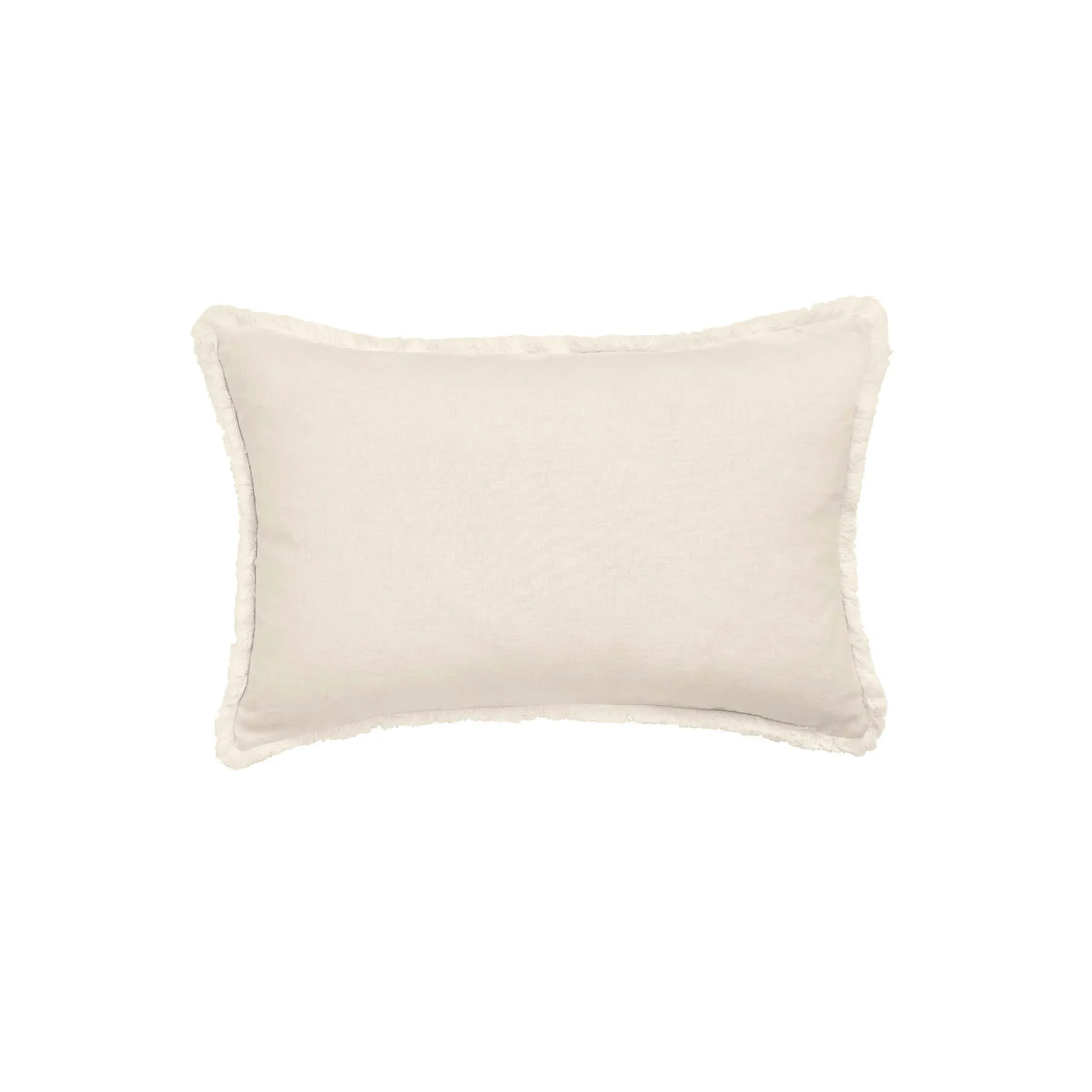 Rectangular Cushion with Frayed Trim - White, Linen