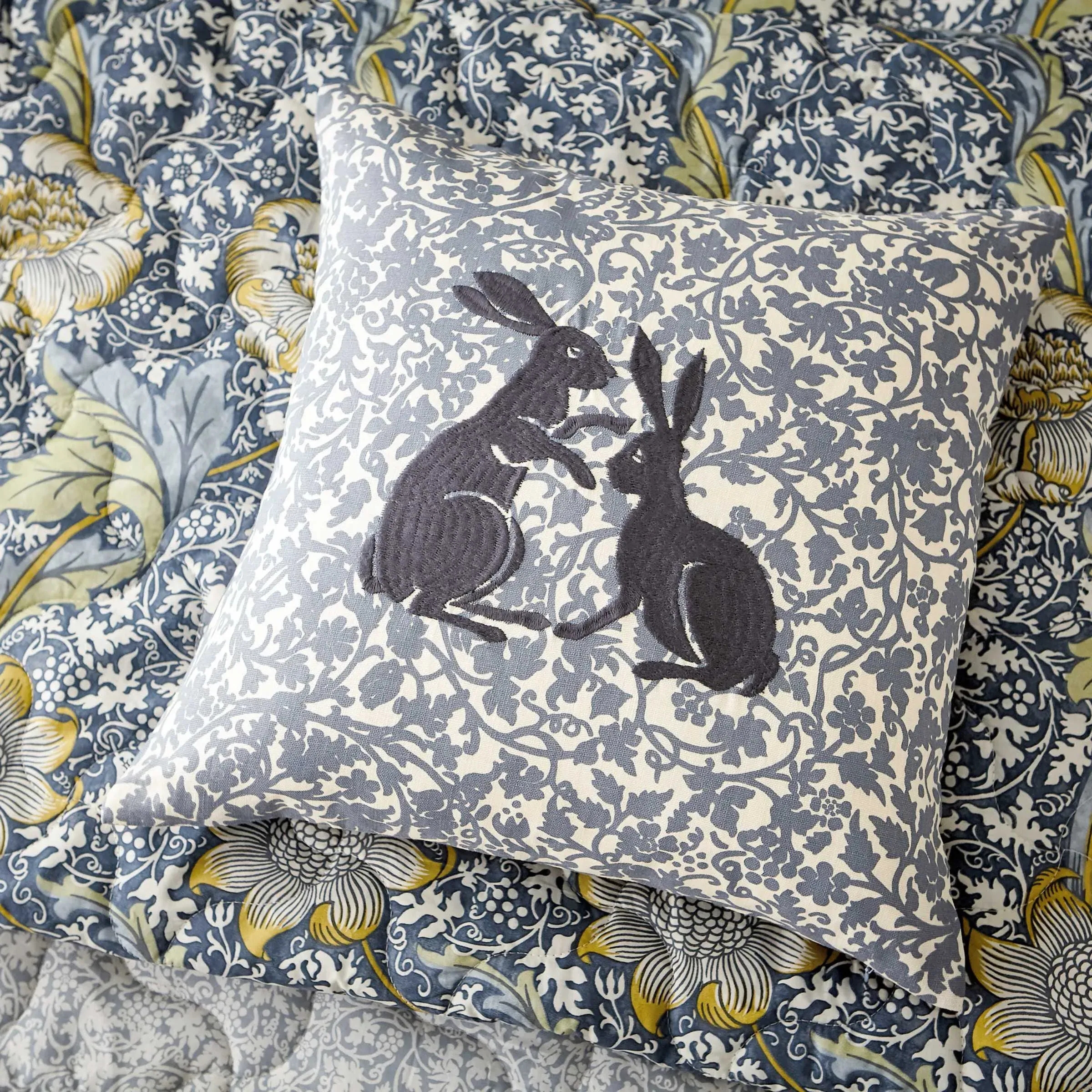 Square Cushion with Embroidery - Indigo, Cotton