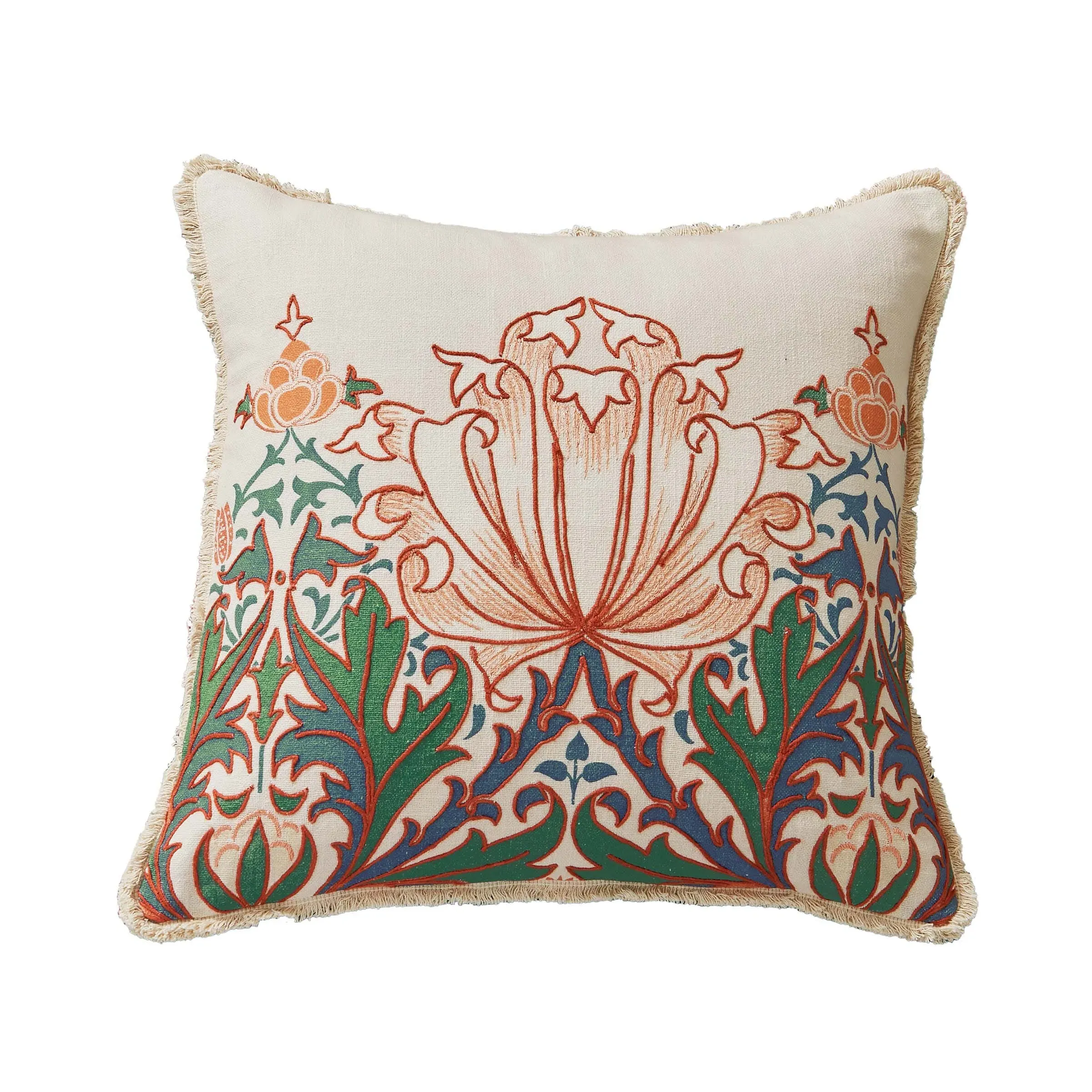 Square Cushion with Embroidery - Peach, Cotton image
