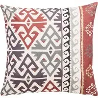 Square Embroidered Cushion - Red, Cotton-Linen