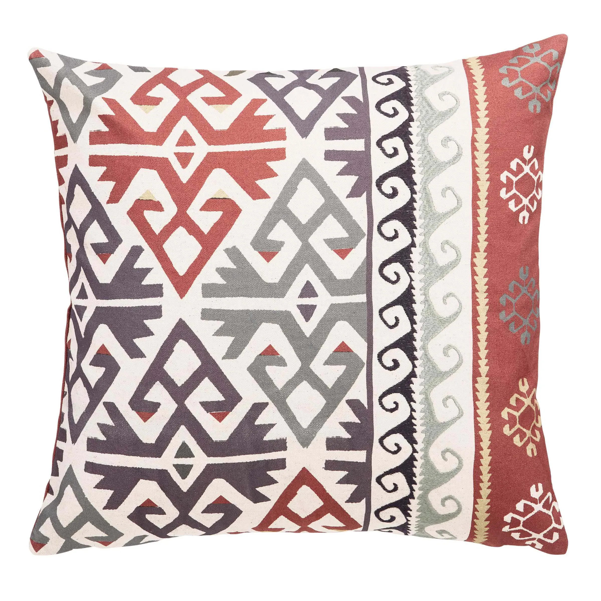 Square Embroidered Cushion - Red, Cotton-Linen image