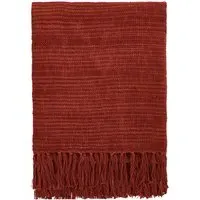 Woven Throw with Floral Pattern - Red, Cotton