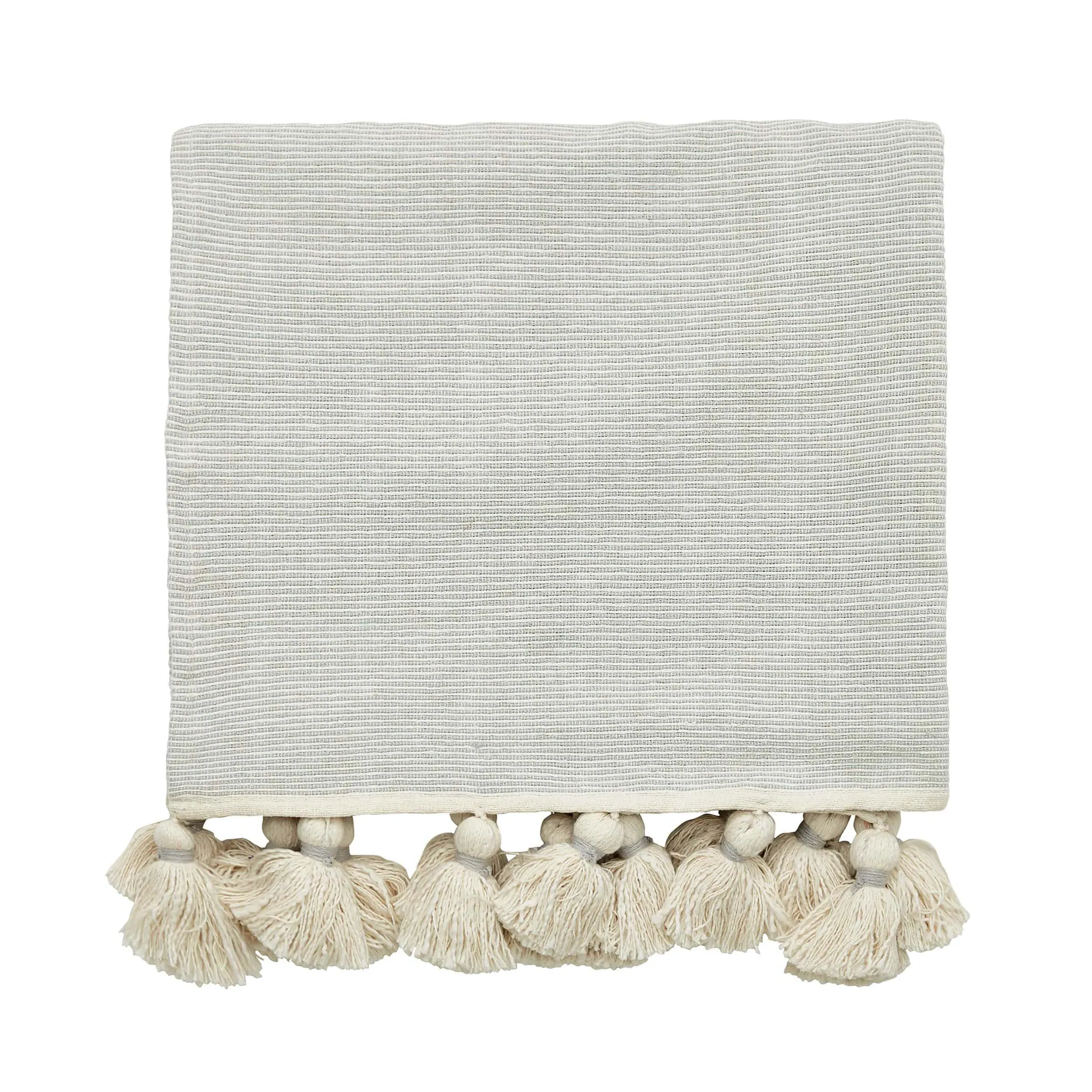 Woven Throw with Tassels - Silver, Cotton