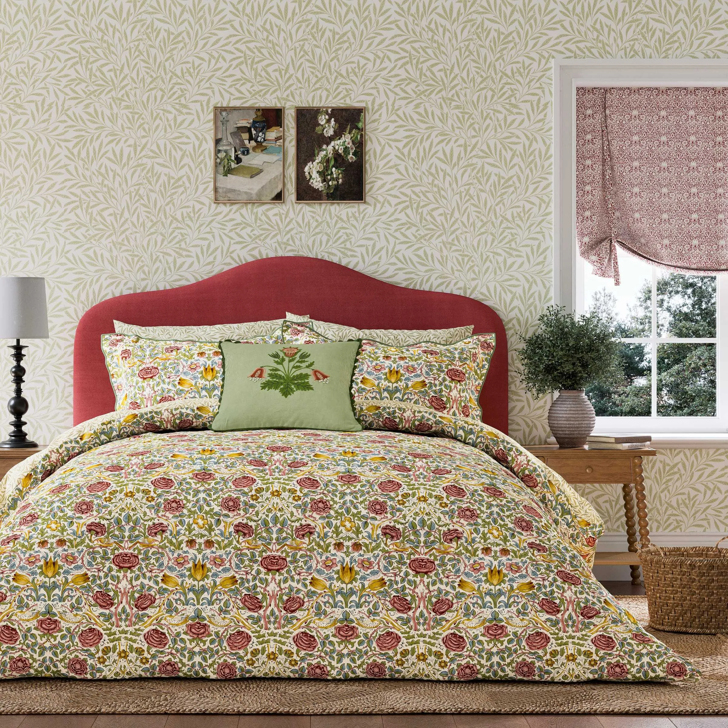 Double Duvet Cover Set Rose - Green, Cotton