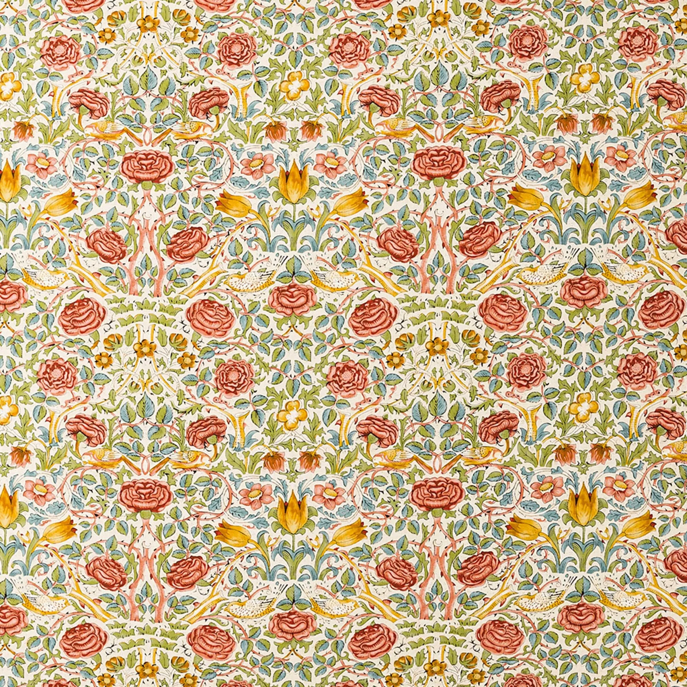 Square Cushion Rose Design - Green, Cotton