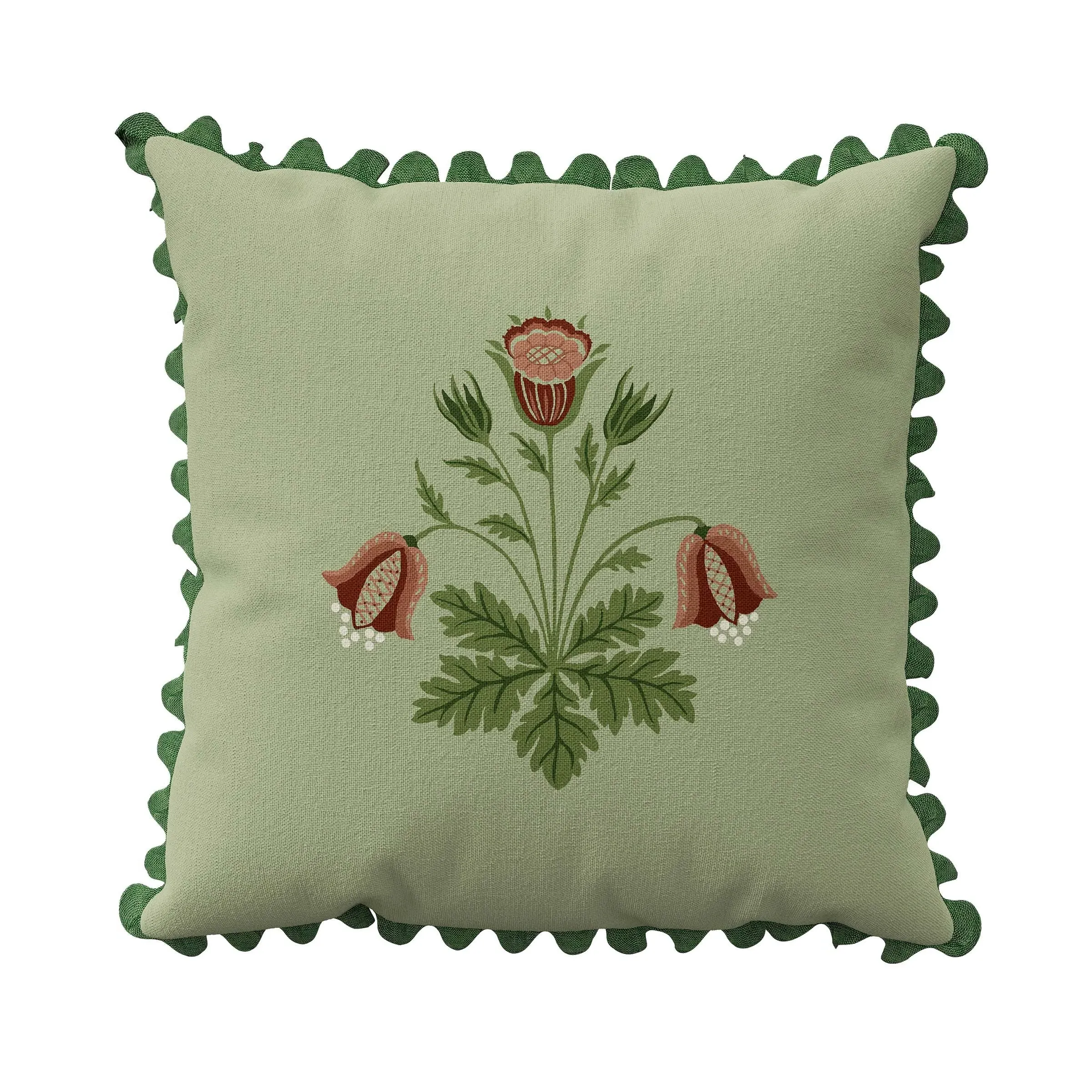 Square Cushion Rose Design - Green, Cotton image