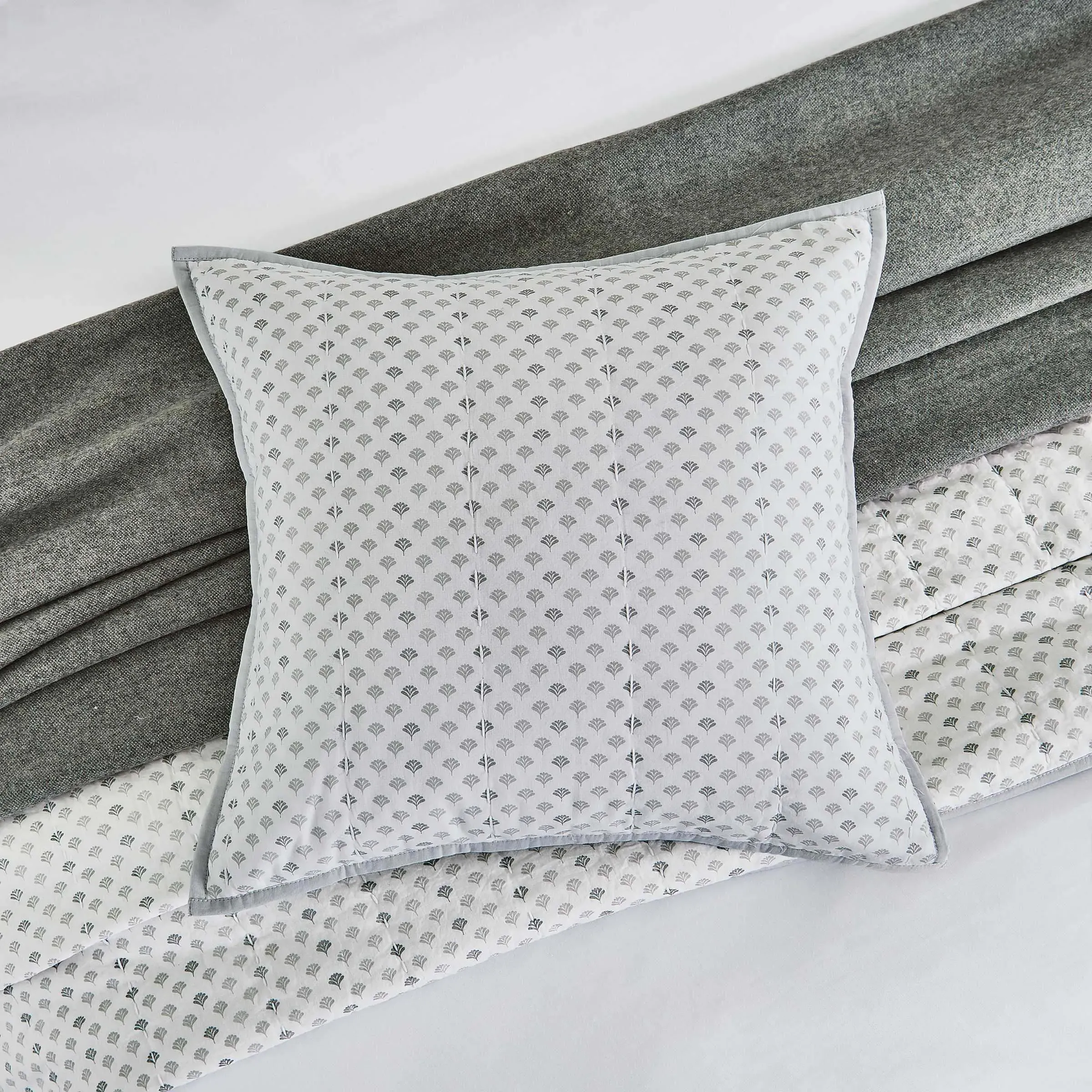 40cm Cushion with Quilted Detail - Grey, Cotton