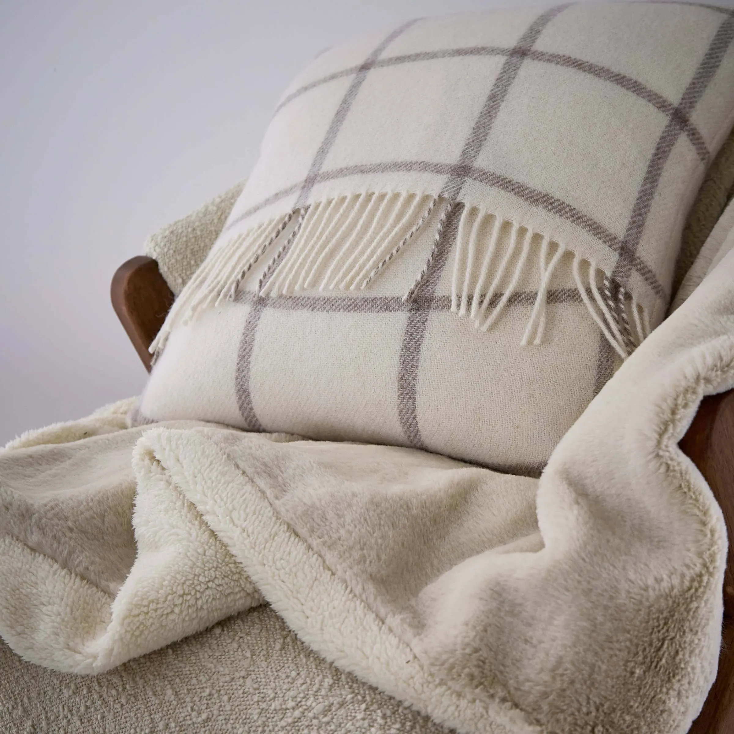 45cm Square Cushion with Fringe - Linen, Wool