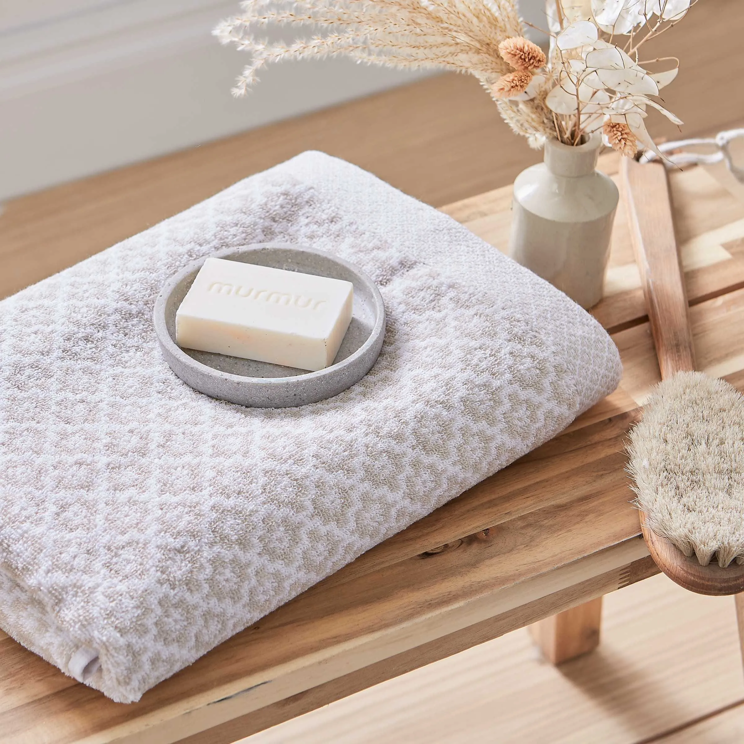 Bath Sheet with Jacquard Pattern - Linen, Cotton
