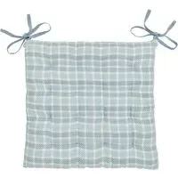 Check Pattern Seat Pad with Ties - Blue, Cotton