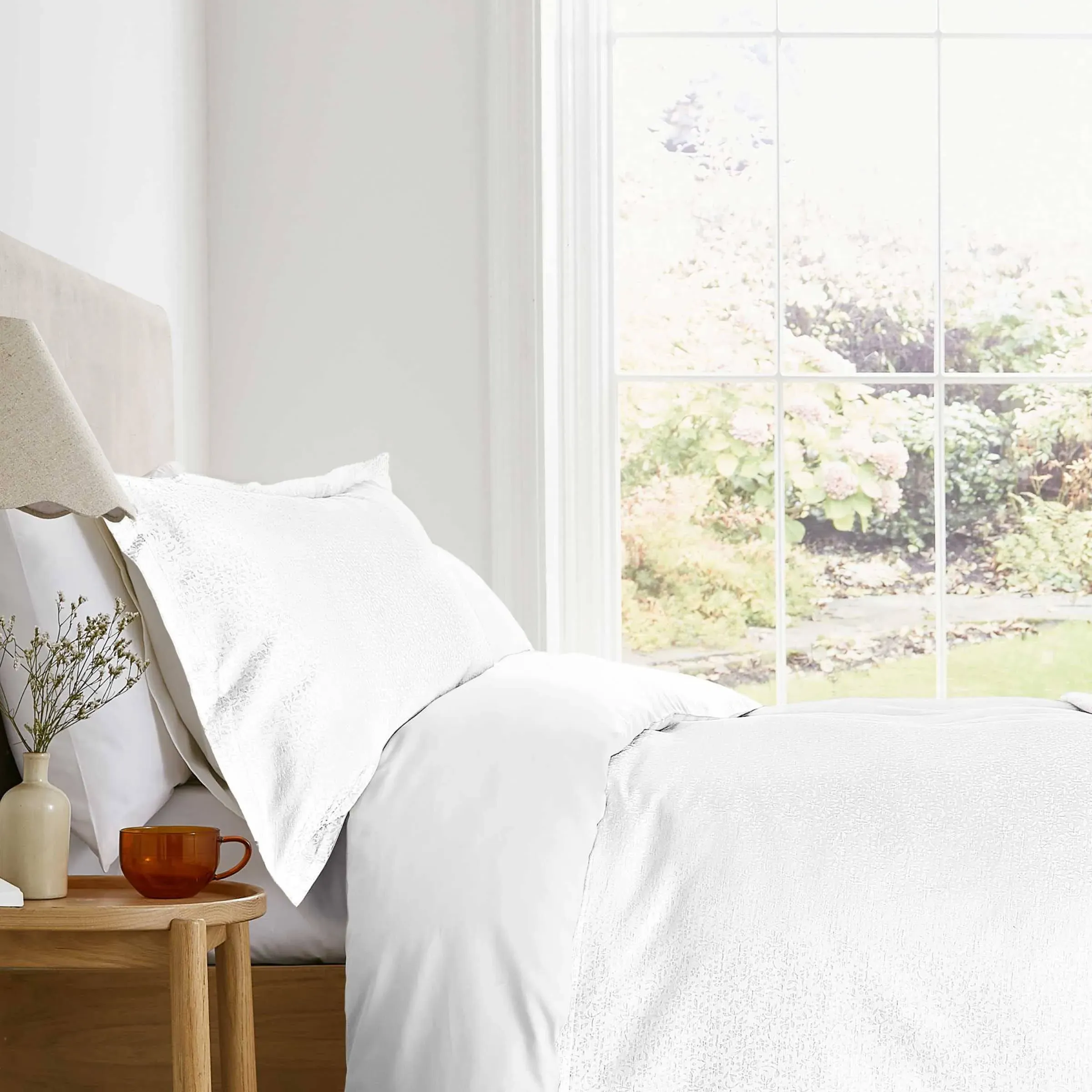 Double Duvet Cover Floral - White, Cotton