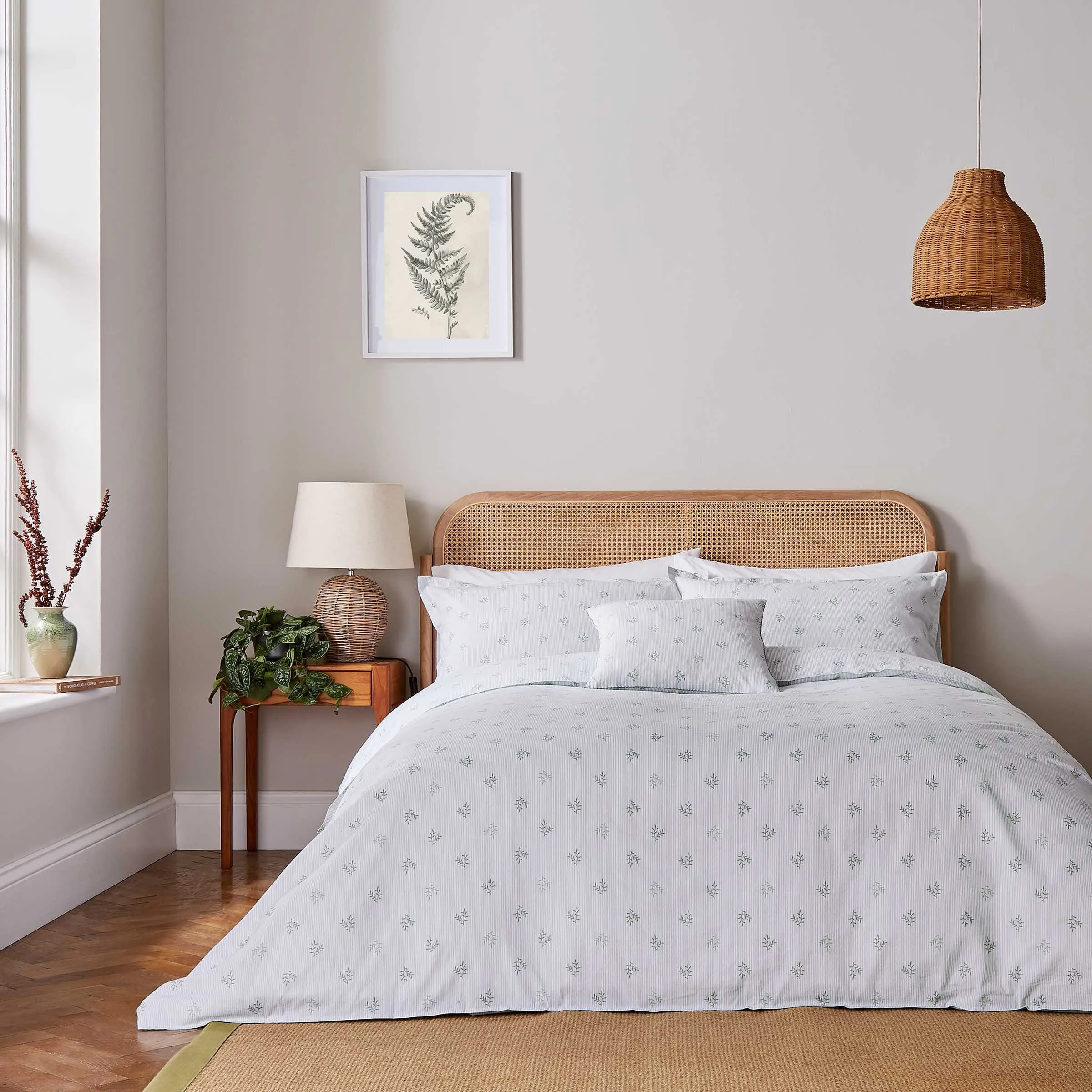 Double Duvet Cover Set - Green, Cotton Percale