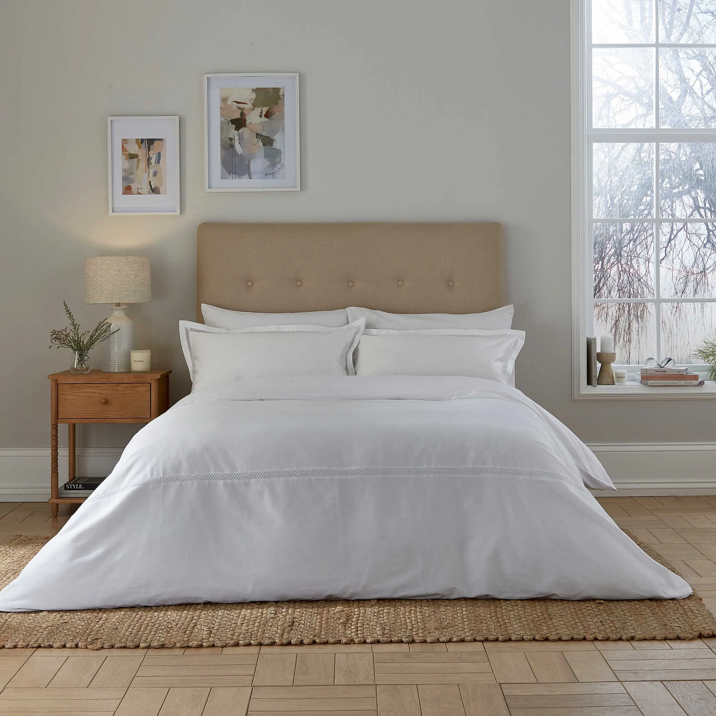 Double Duvet Cover Set - White, Cotton Sateen
