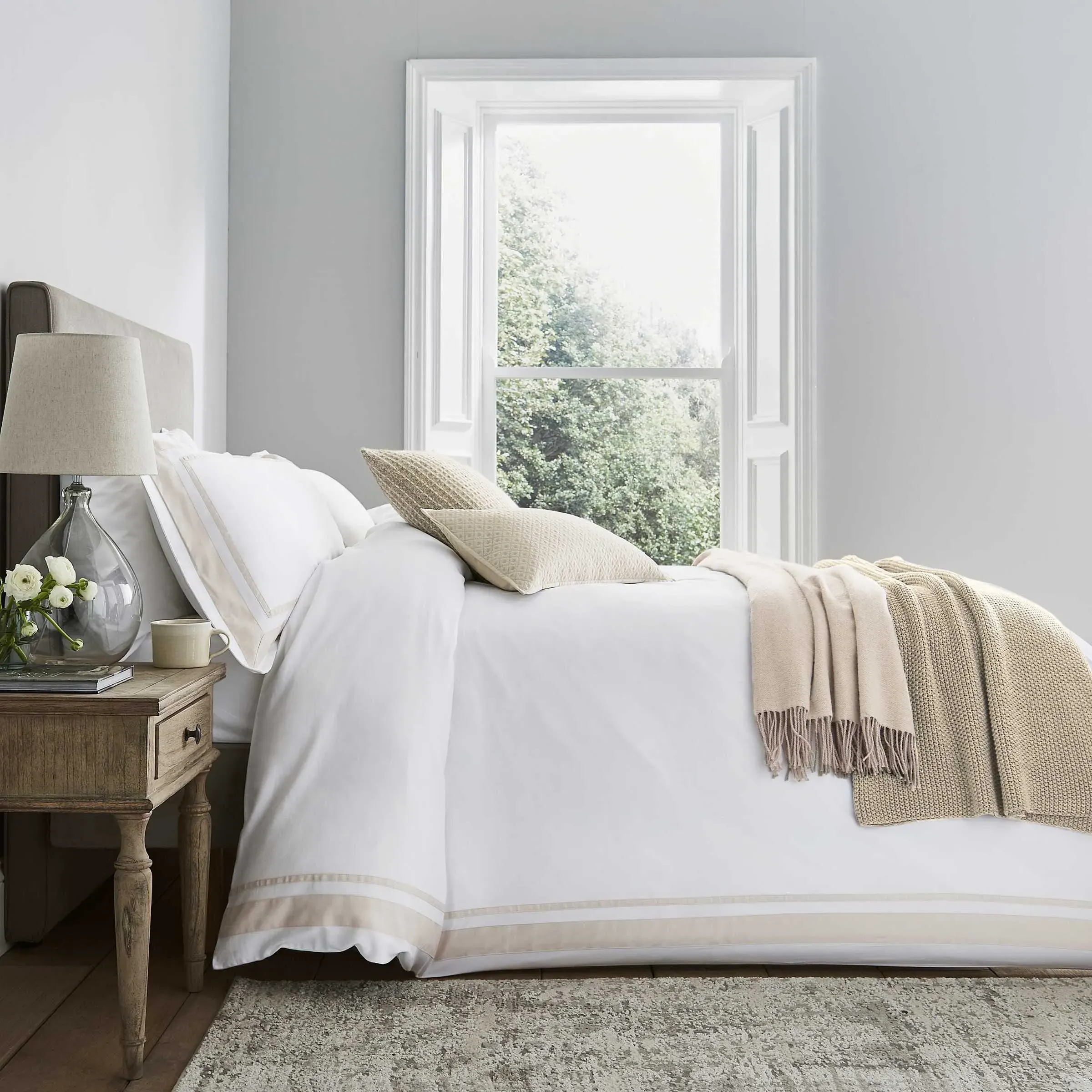 Double Duvet Cover with Border - Linen, Cotton