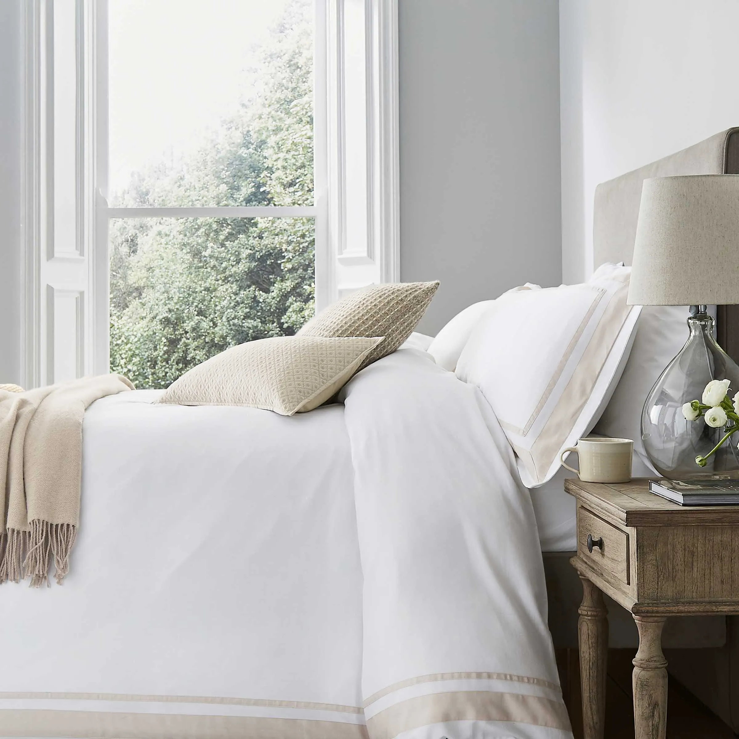 Double Duvet Cover with Border - Linen, Cotton