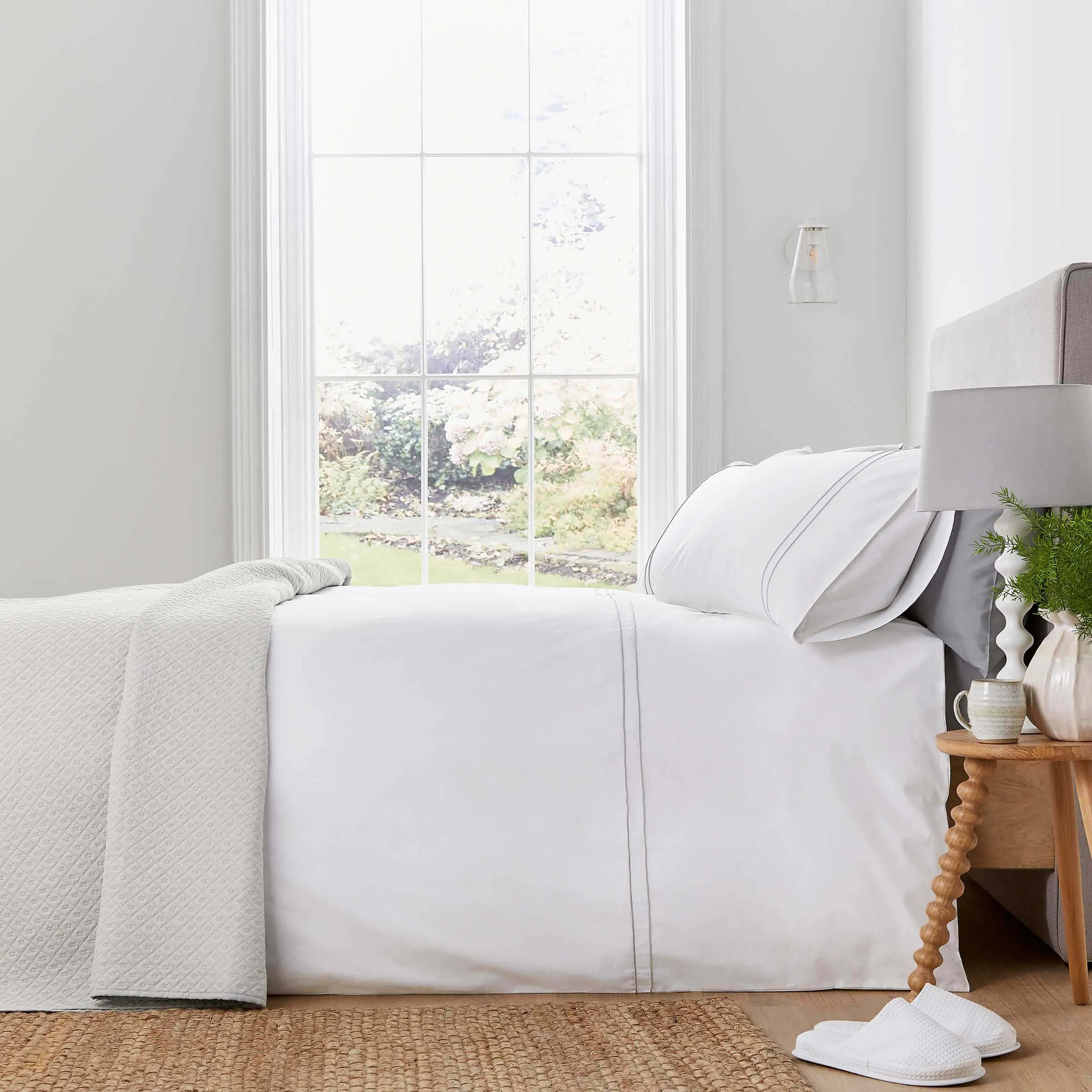 Double Duvet Cover with Embroidery - Grey, Cotton