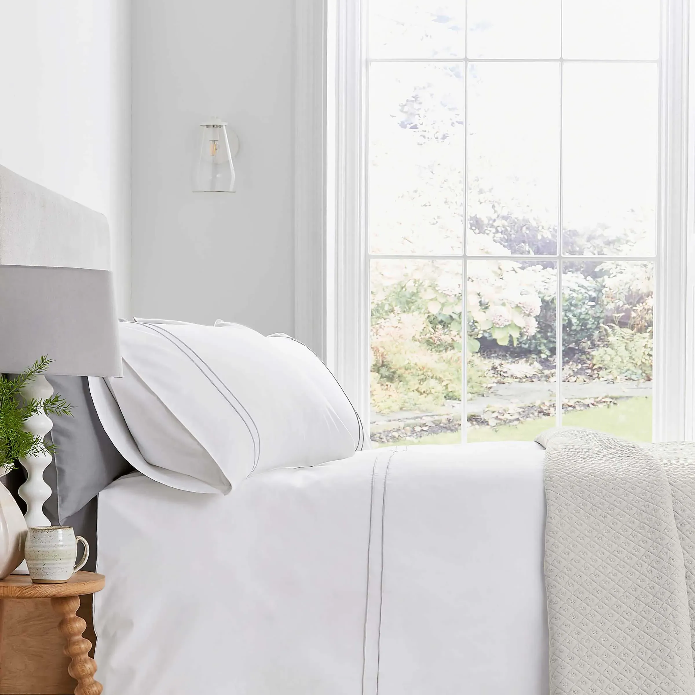 Double Duvet Cover with Embroidery - Grey, Cotton