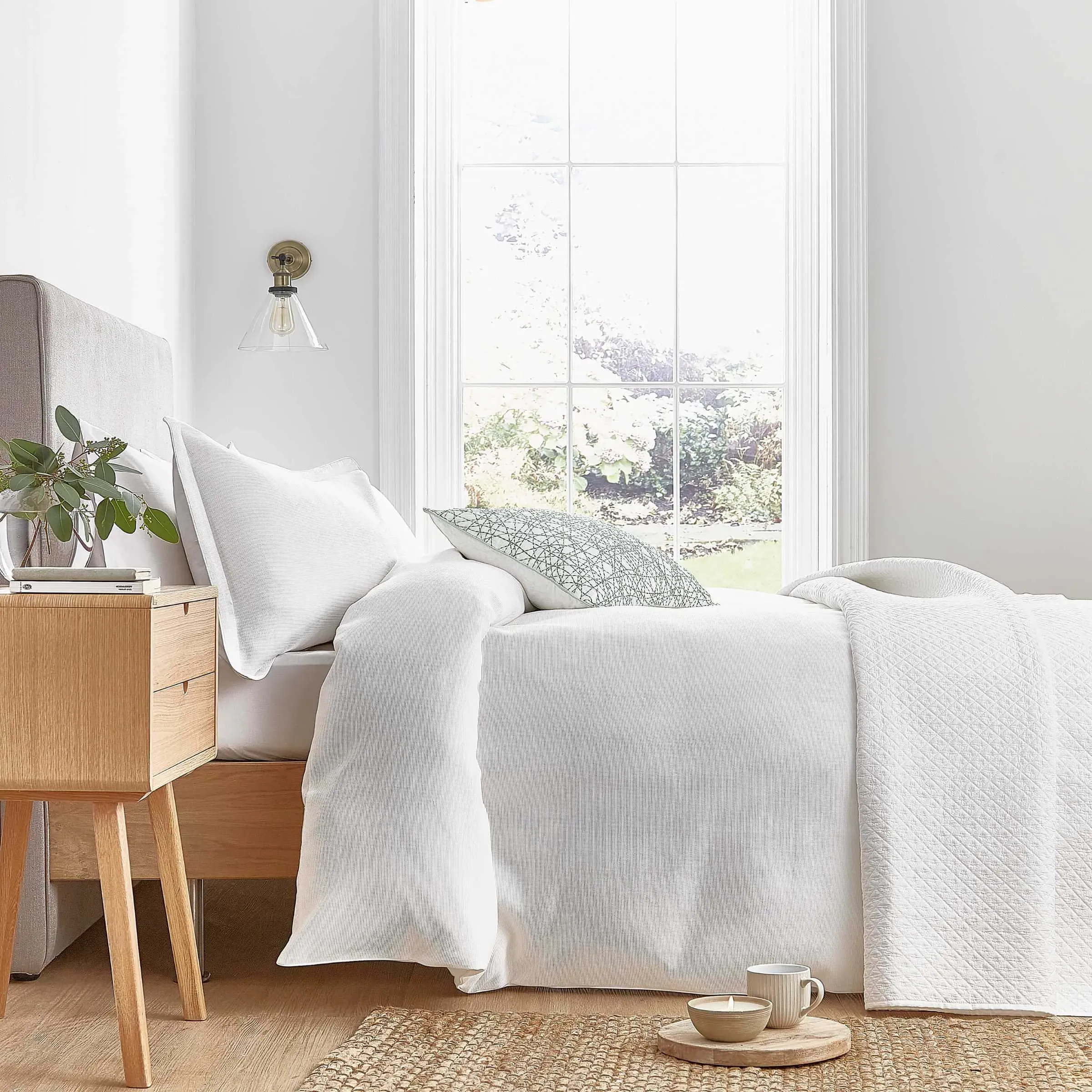 Double Duvet Cover with Waffle Weave - White, Cotton