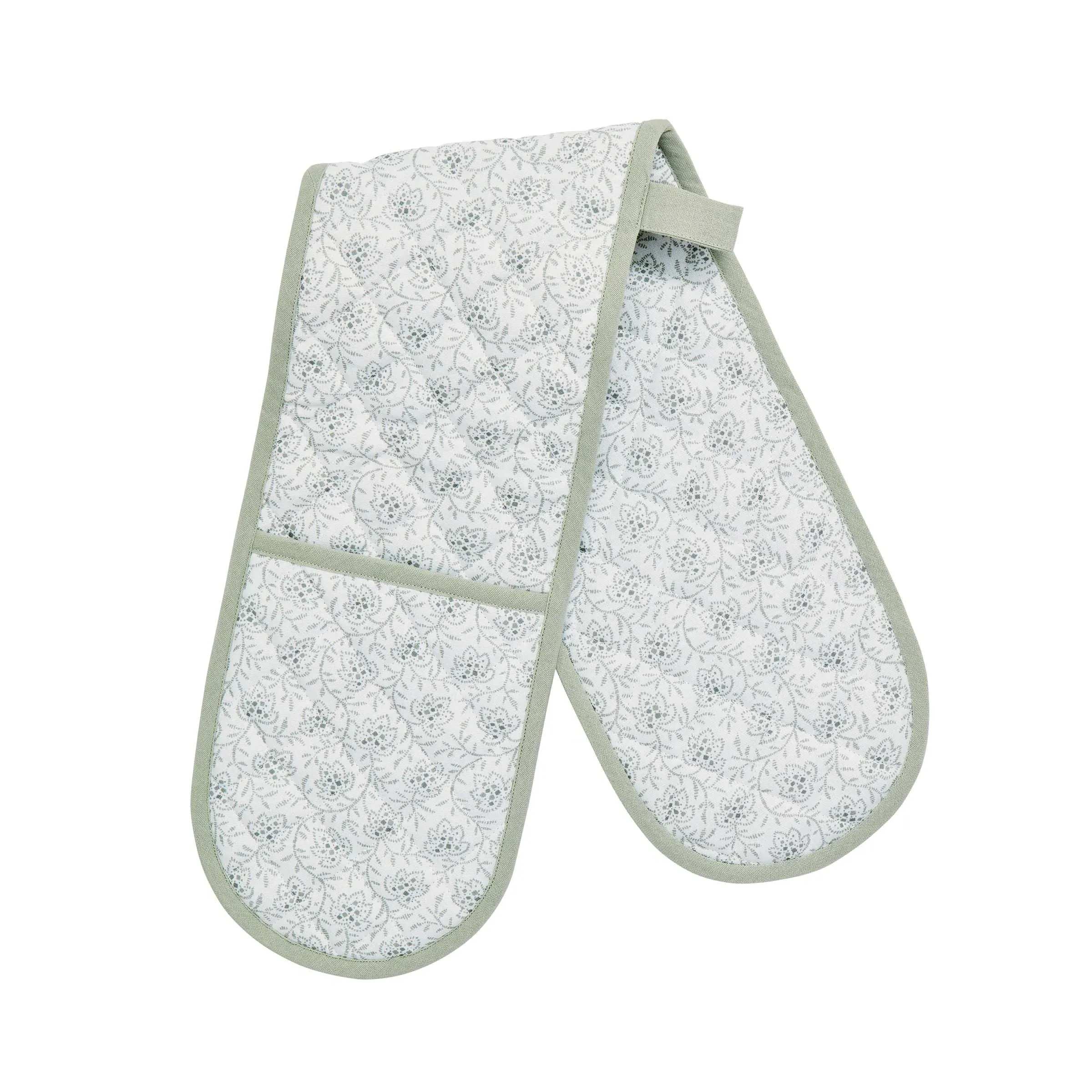 Double Oven Glove with Vine Pattern - Sage, Cotton