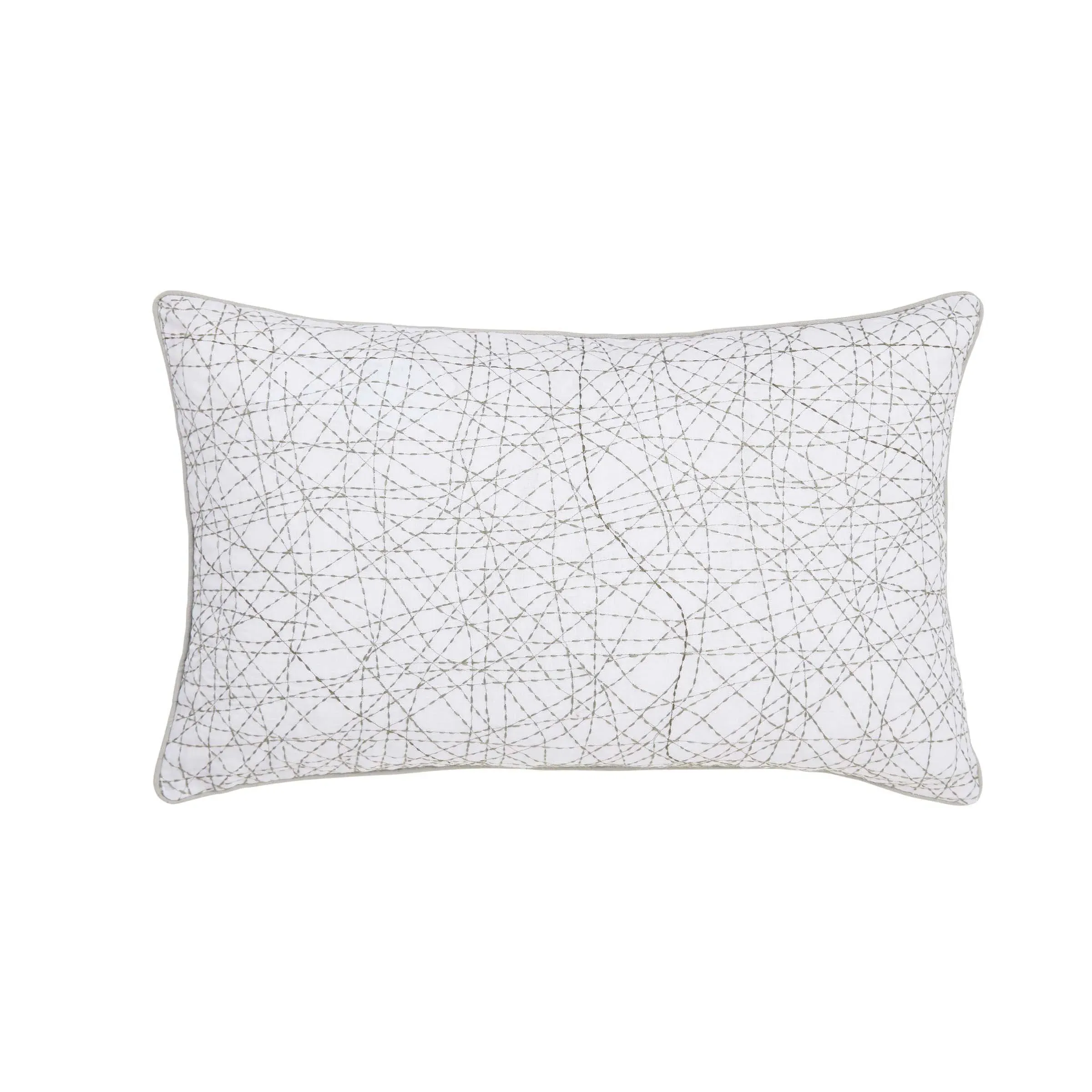 Embroidered Cushion Cover - Green, Linen Blend image