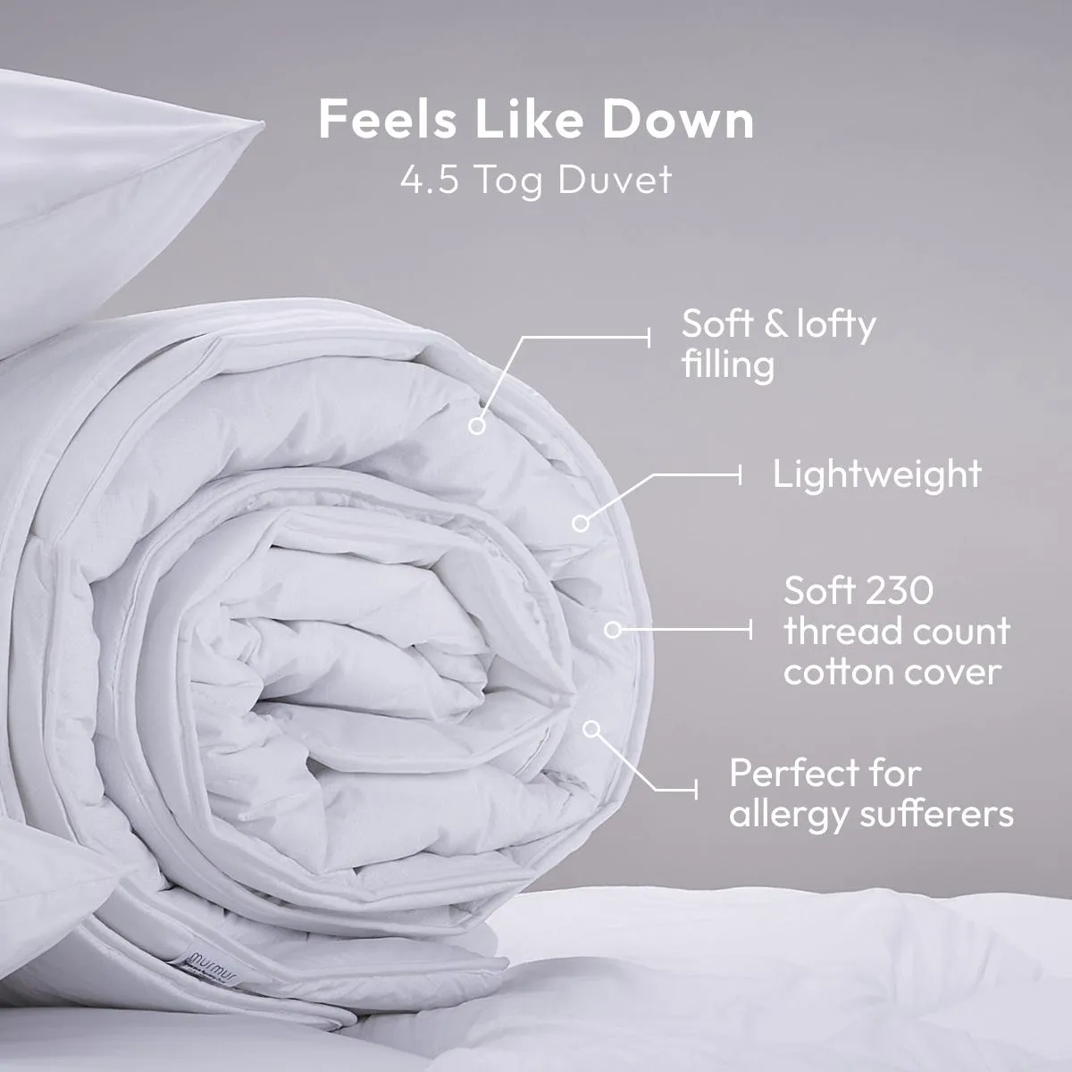 Feels Like Down Single Duvet 4.5 Tog - White, Cotton alternate view