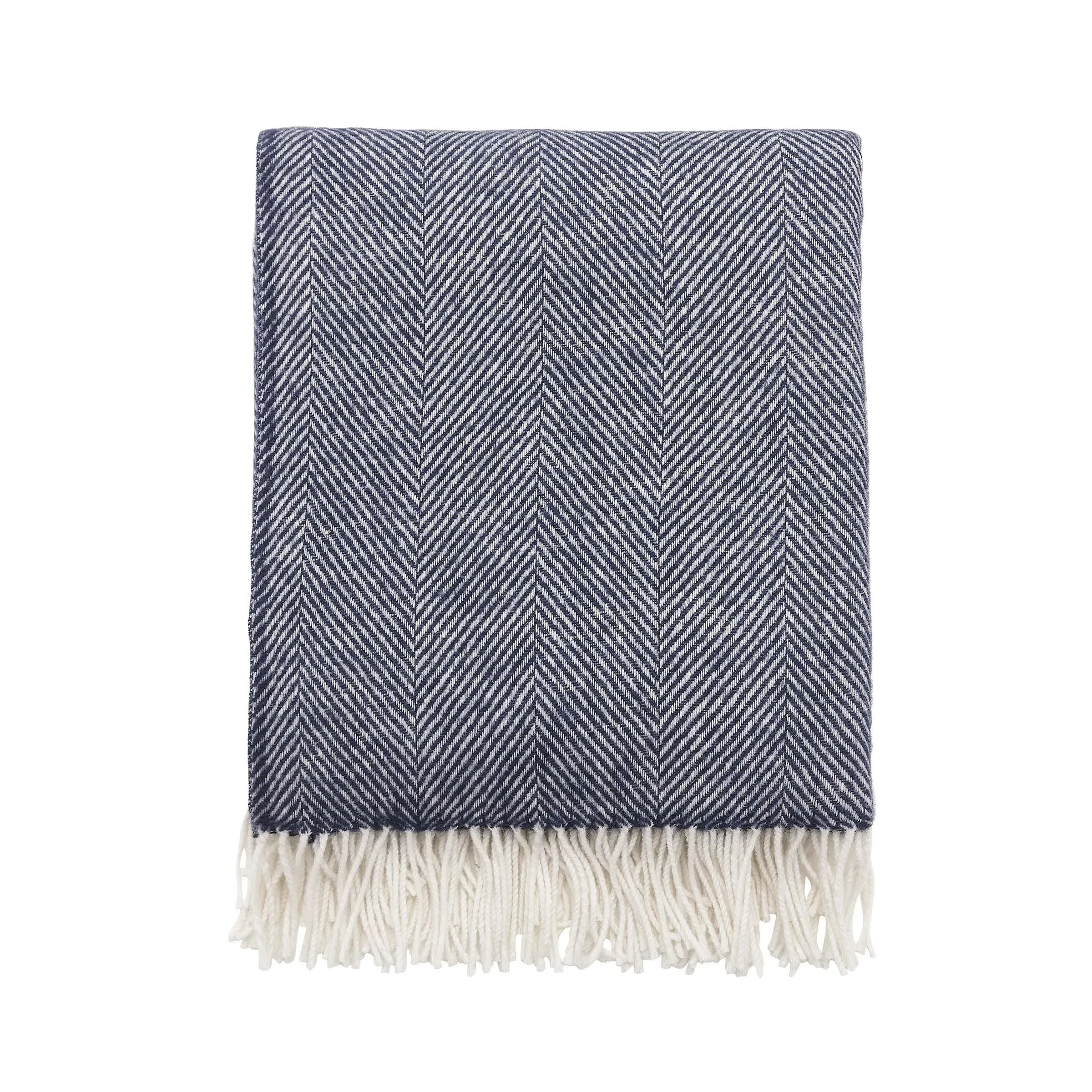 Herringbone Throw Blanket - Navy, Wool