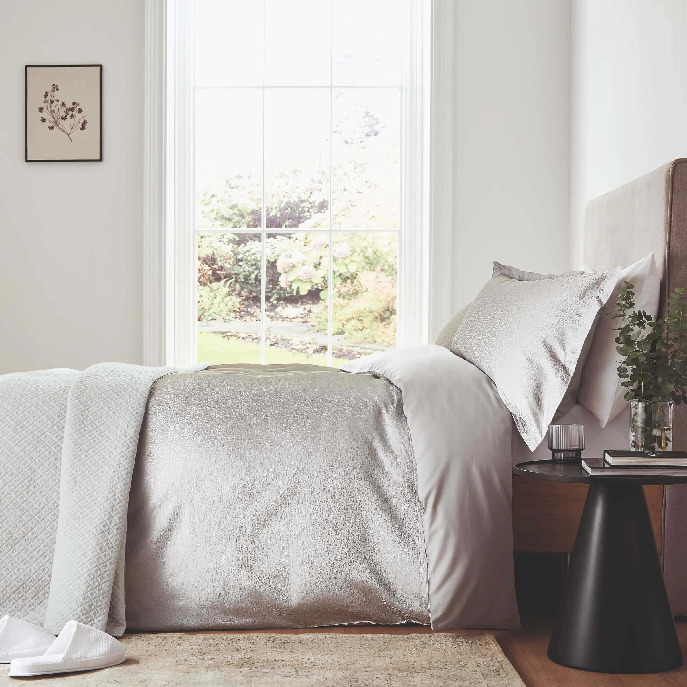 King Size Duvet Cover Floral - Grey, Cotton