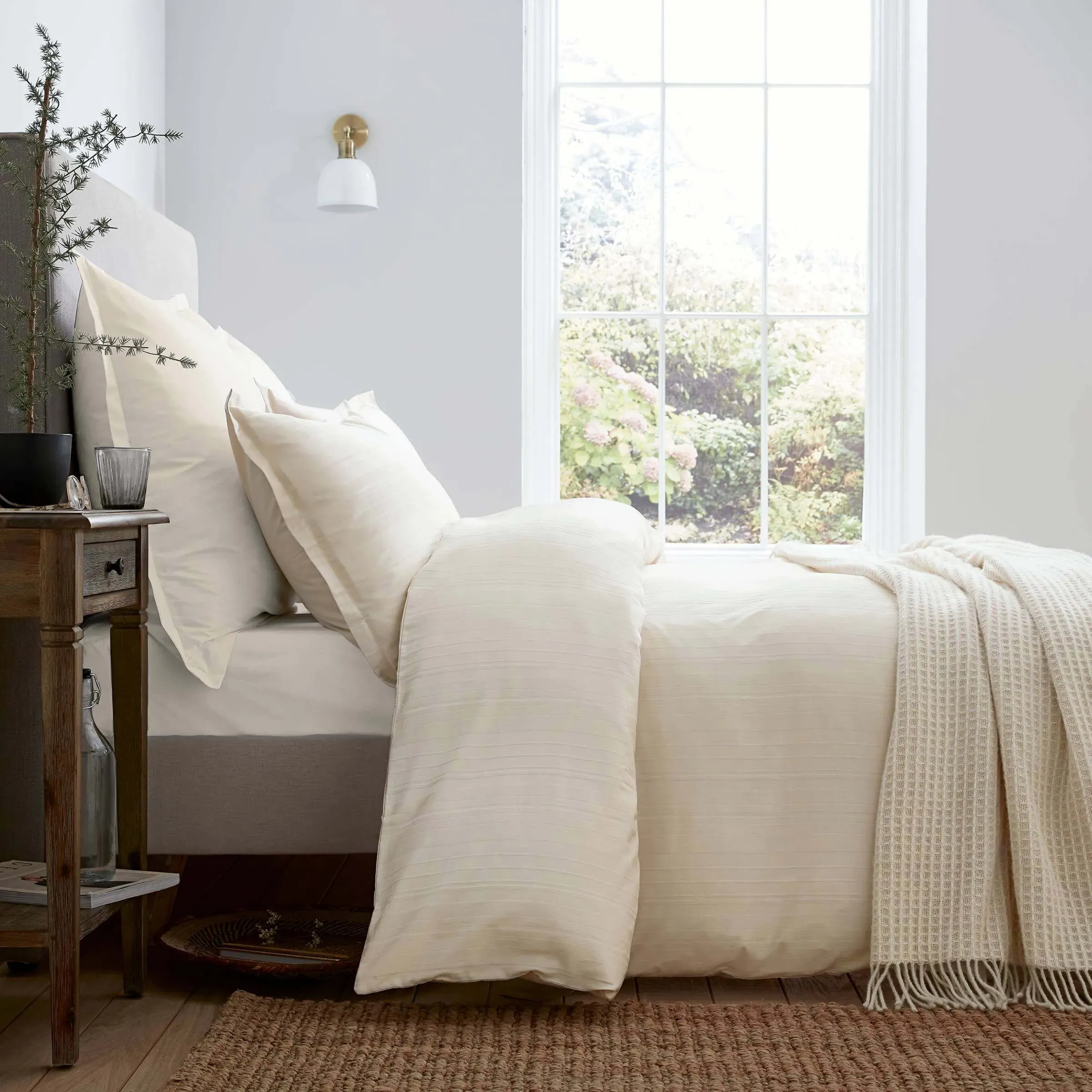 King Size Duvet Cover with Stripes - Ivory, Cotton