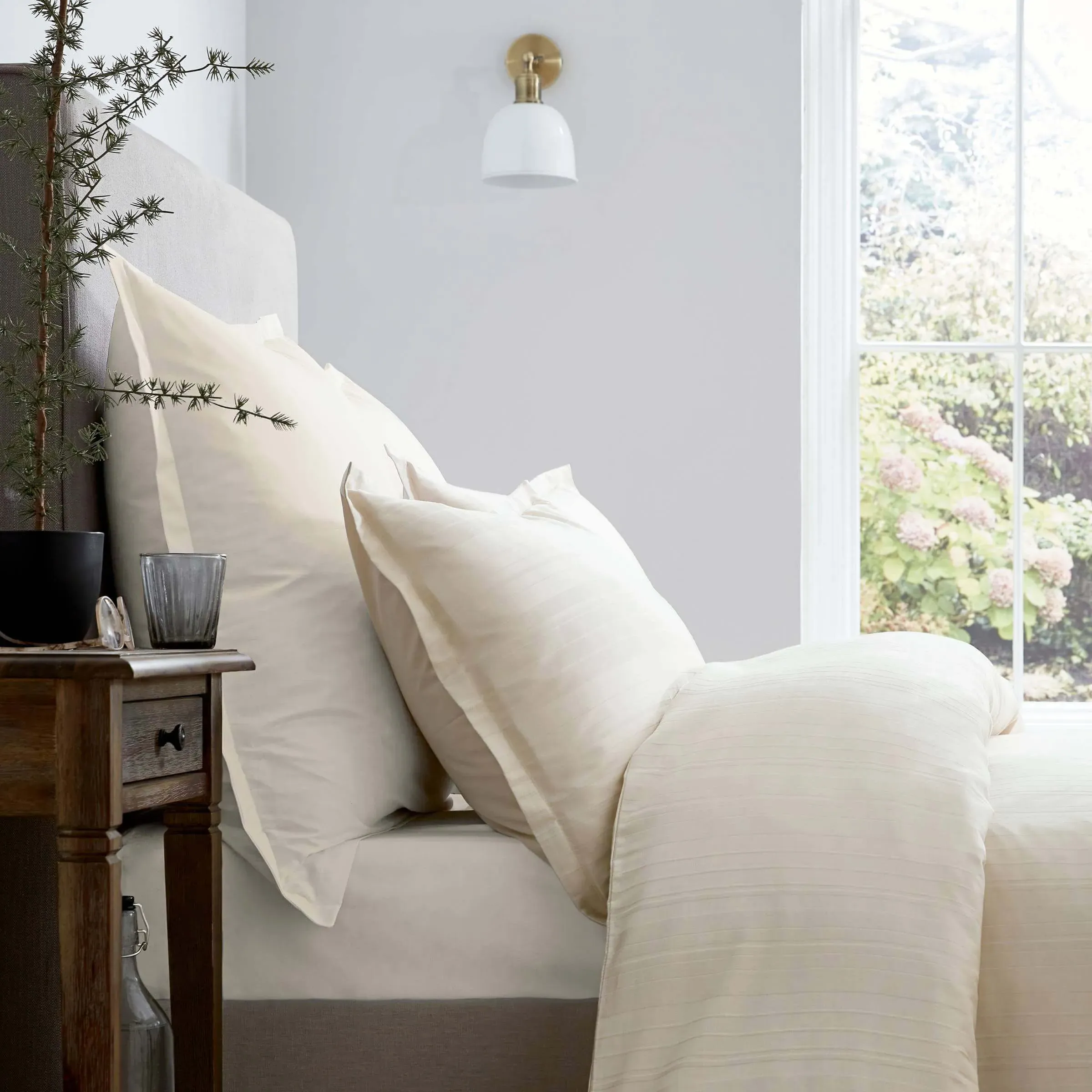 King Size Duvet Cover with Stripes - Ivory, Cotton