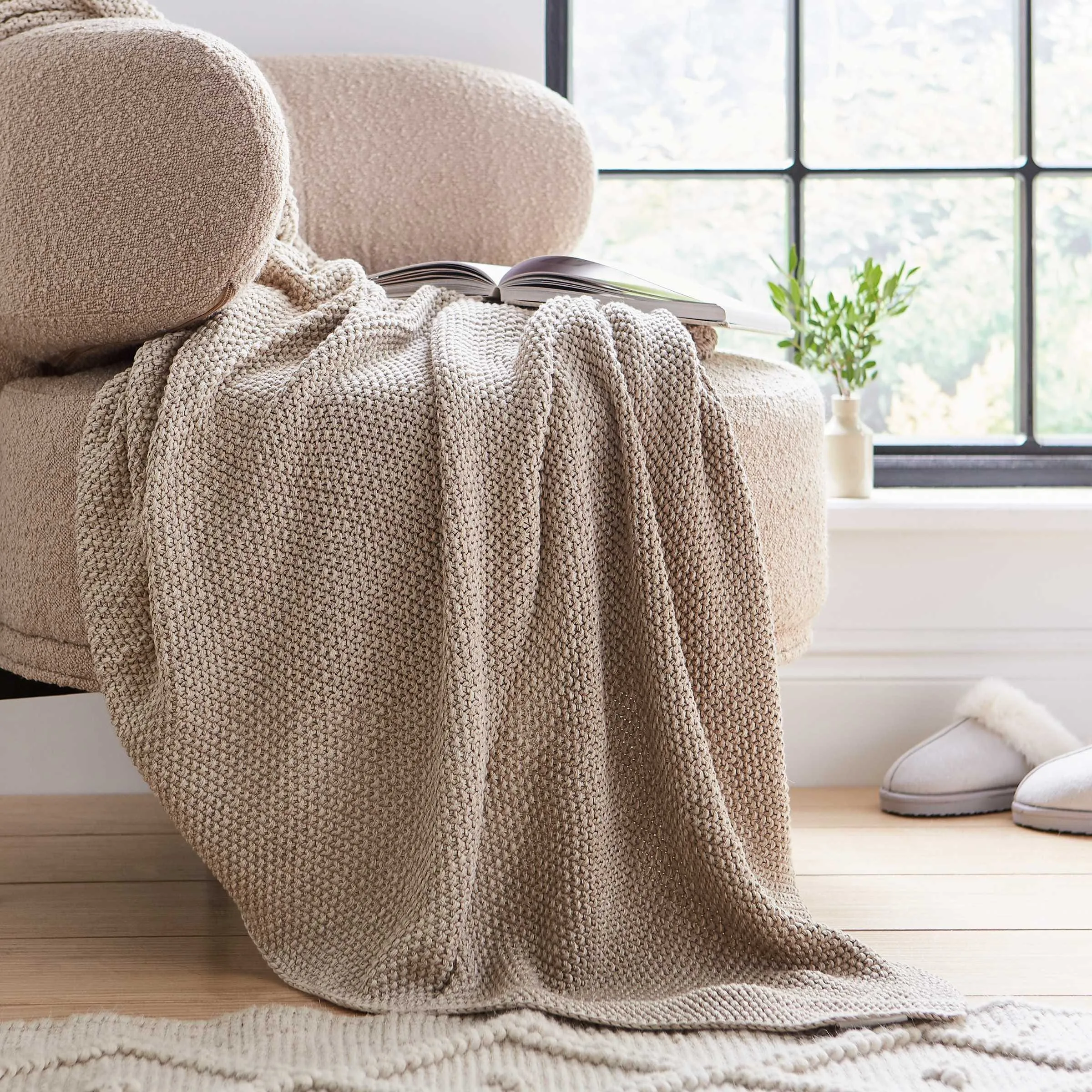 Knitted Throw with Ombre Effect - Linen, Cotton