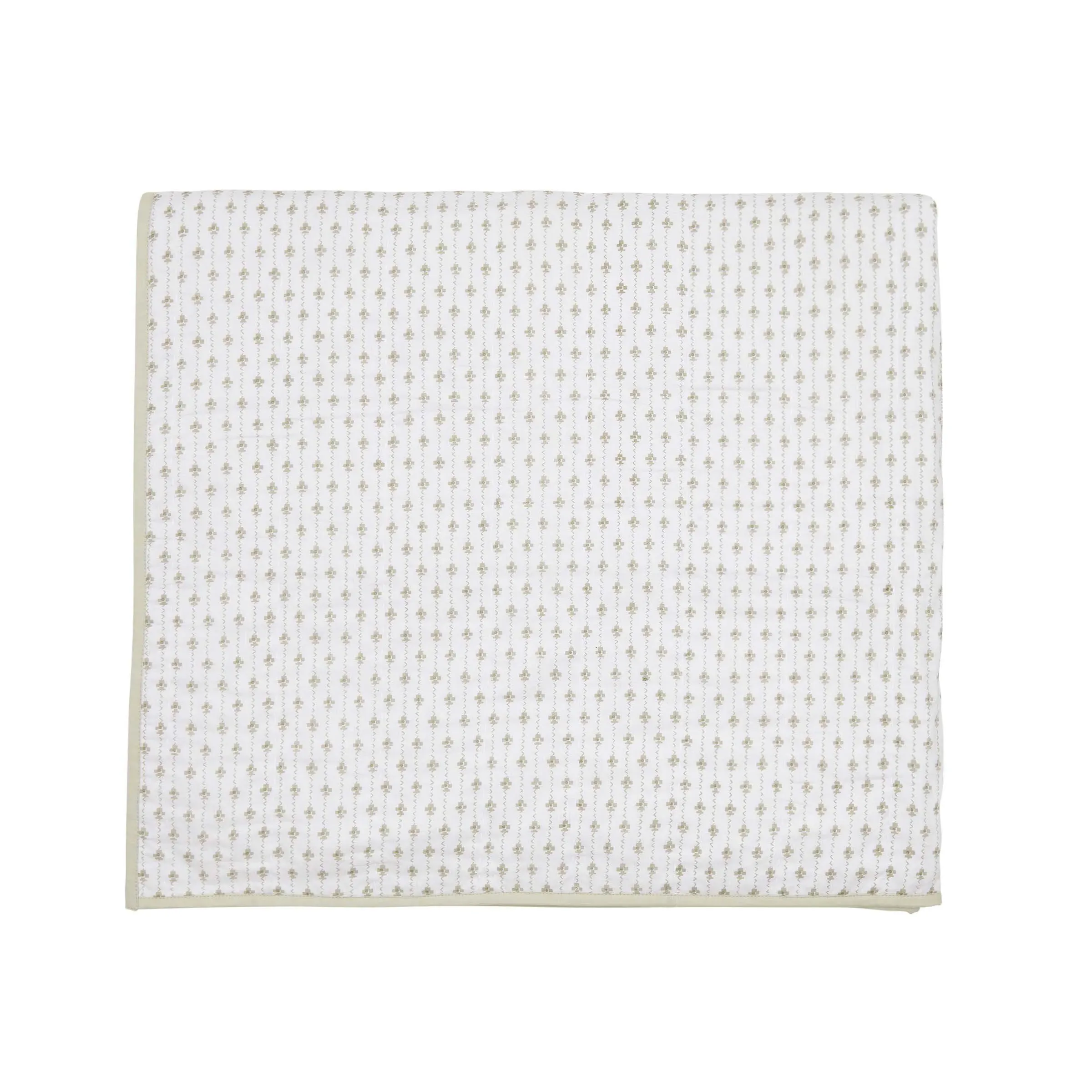 Quilted Throw with Geometric Pattern - Green, Cotton image