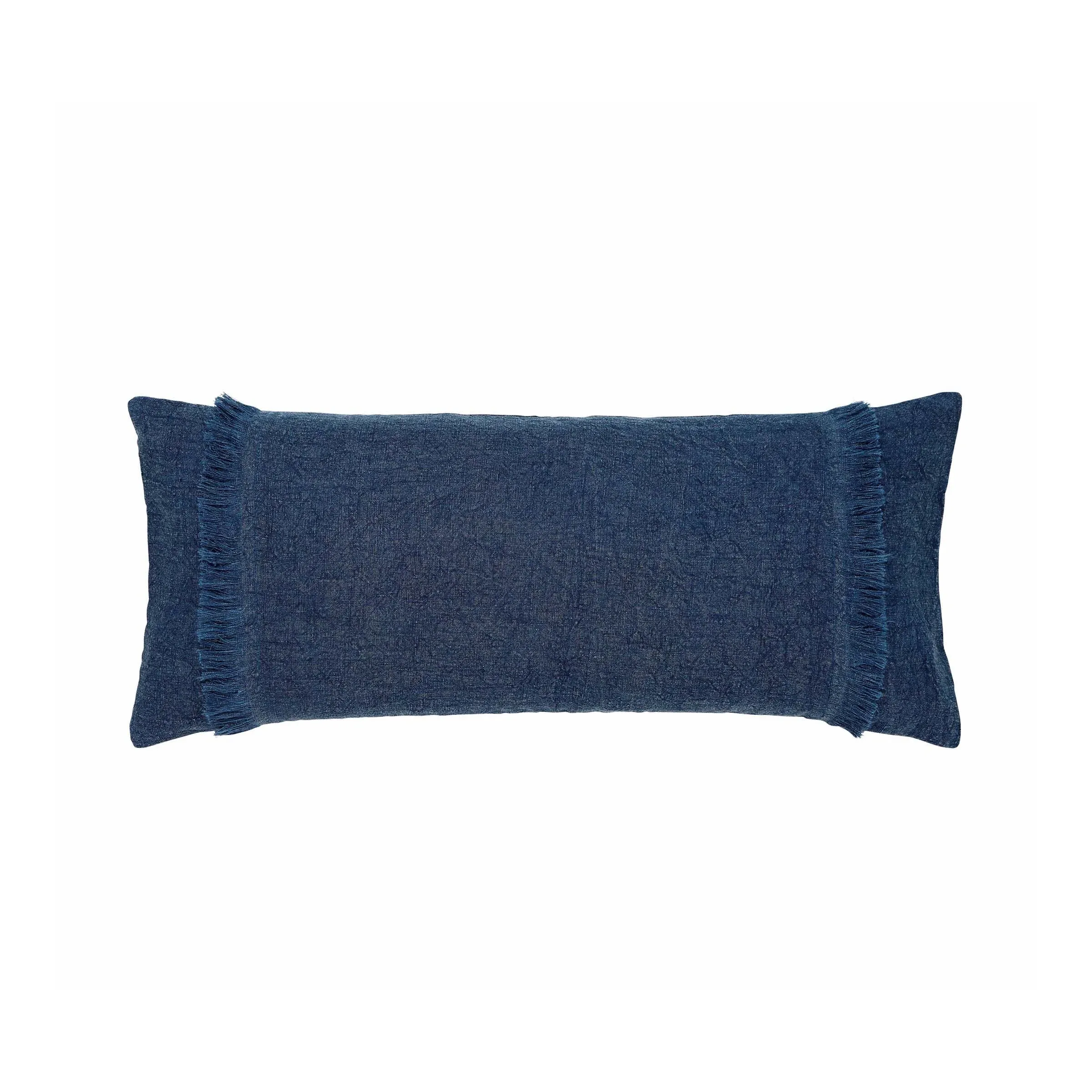 Rectangular Cushion with Fringe - Blue, Linen image