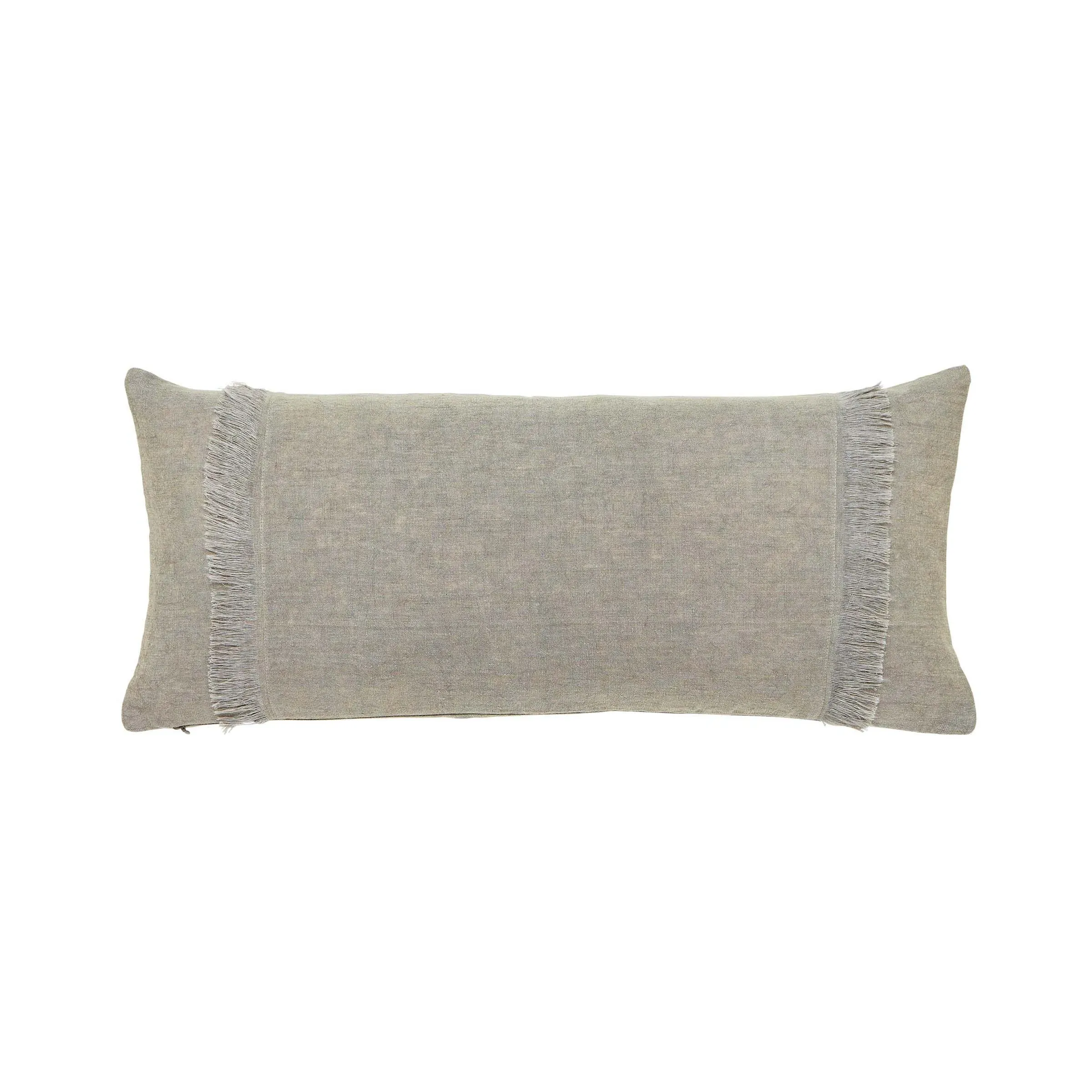 Rectangular Cushion with Fringe - Grey, Linen