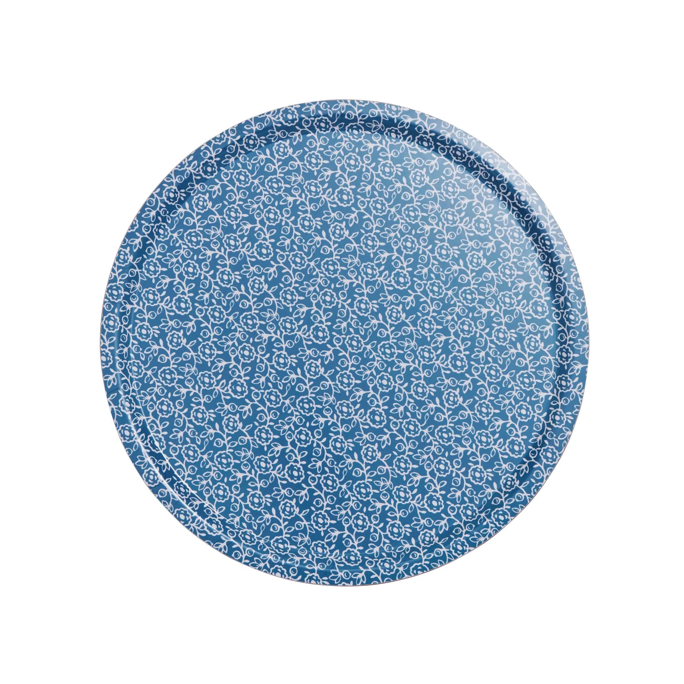 Round Tray with Floral Pattern - Blue, Melamine image