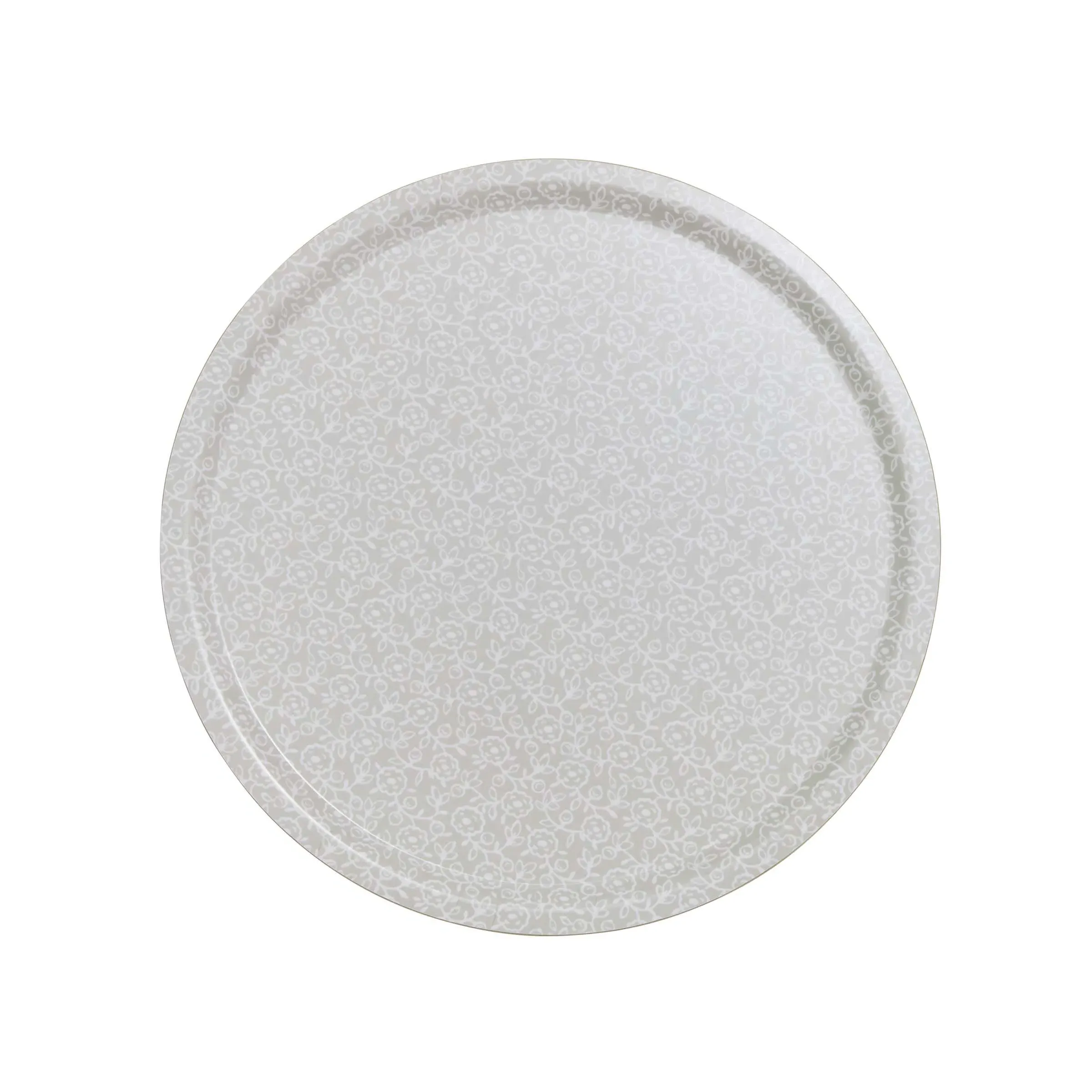 Round Tray with Floral Pattern - Grey, Melamine