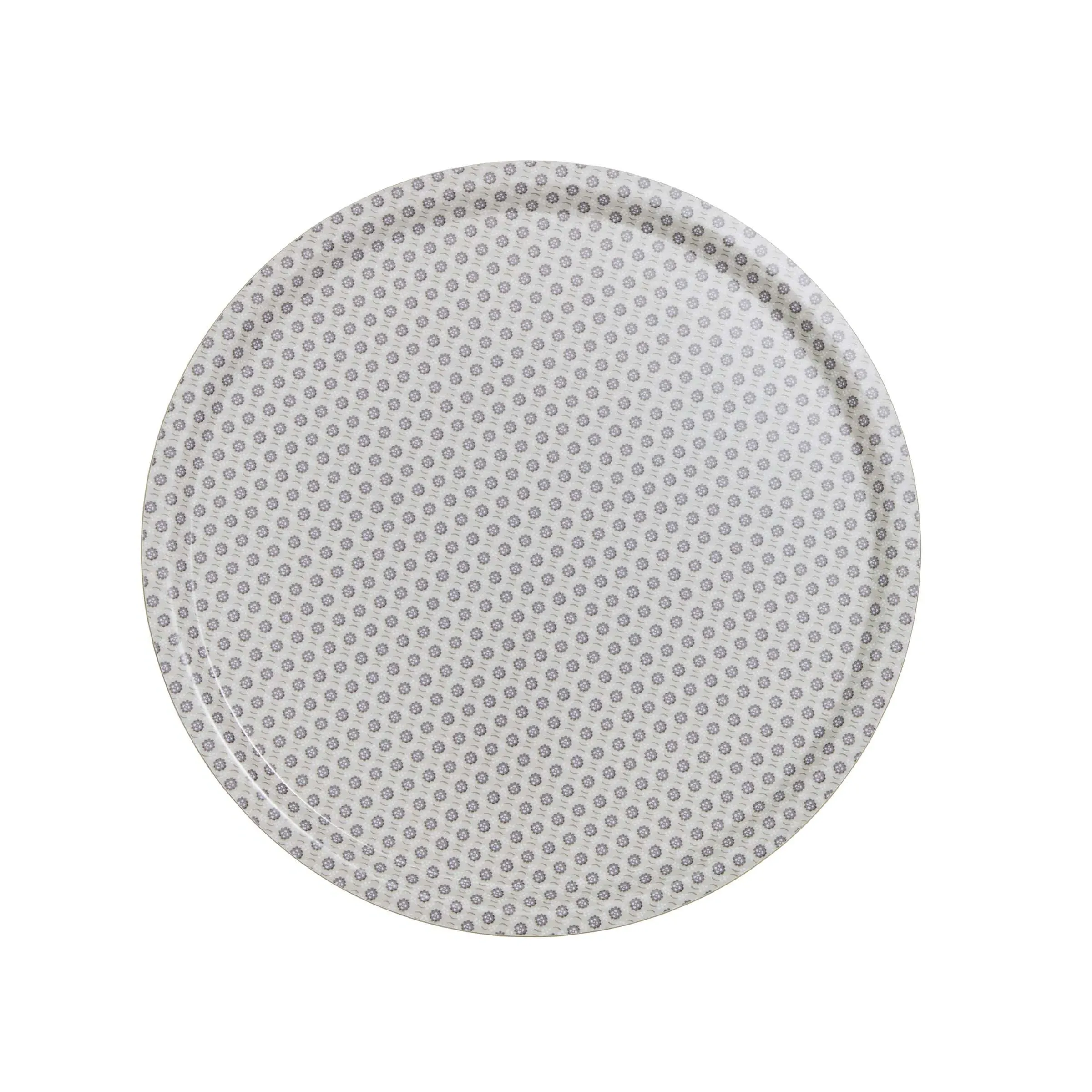 Round Tray with Floral Pattern - Grey, Melamine