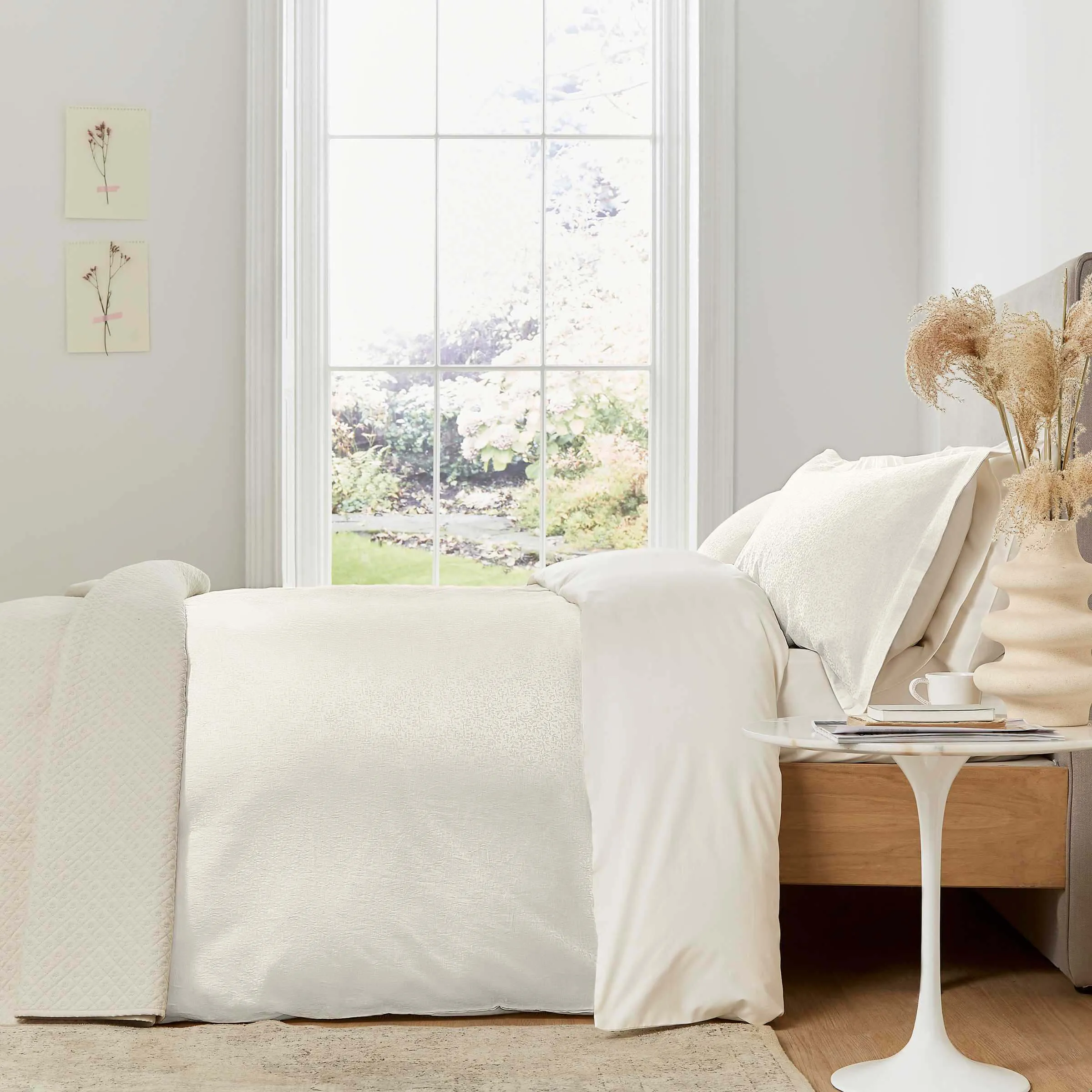 Single Duvet Cover Floral - Ivory, Cotton