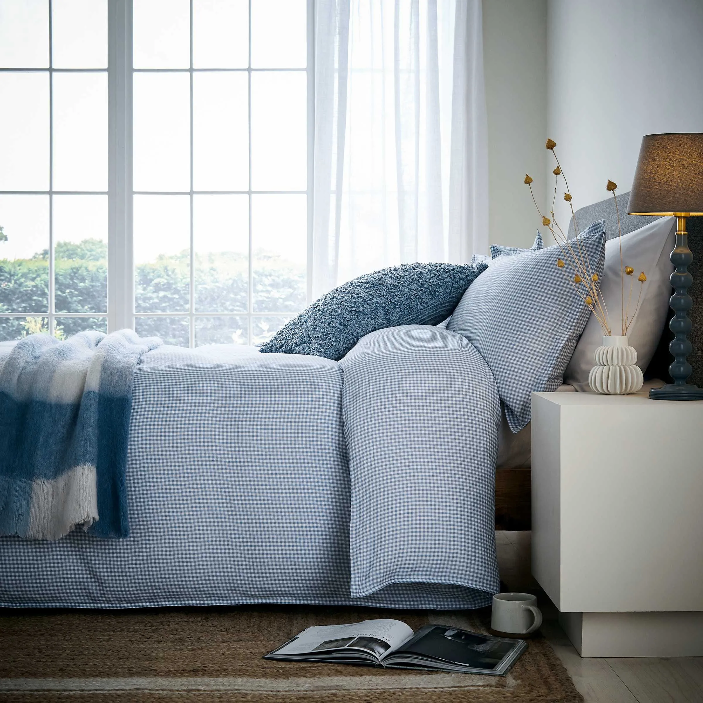 Single Duvet Cover Set Gingham - Blue, Cotton