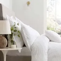 Single Duvet Cover with Pattern - White, Cotton