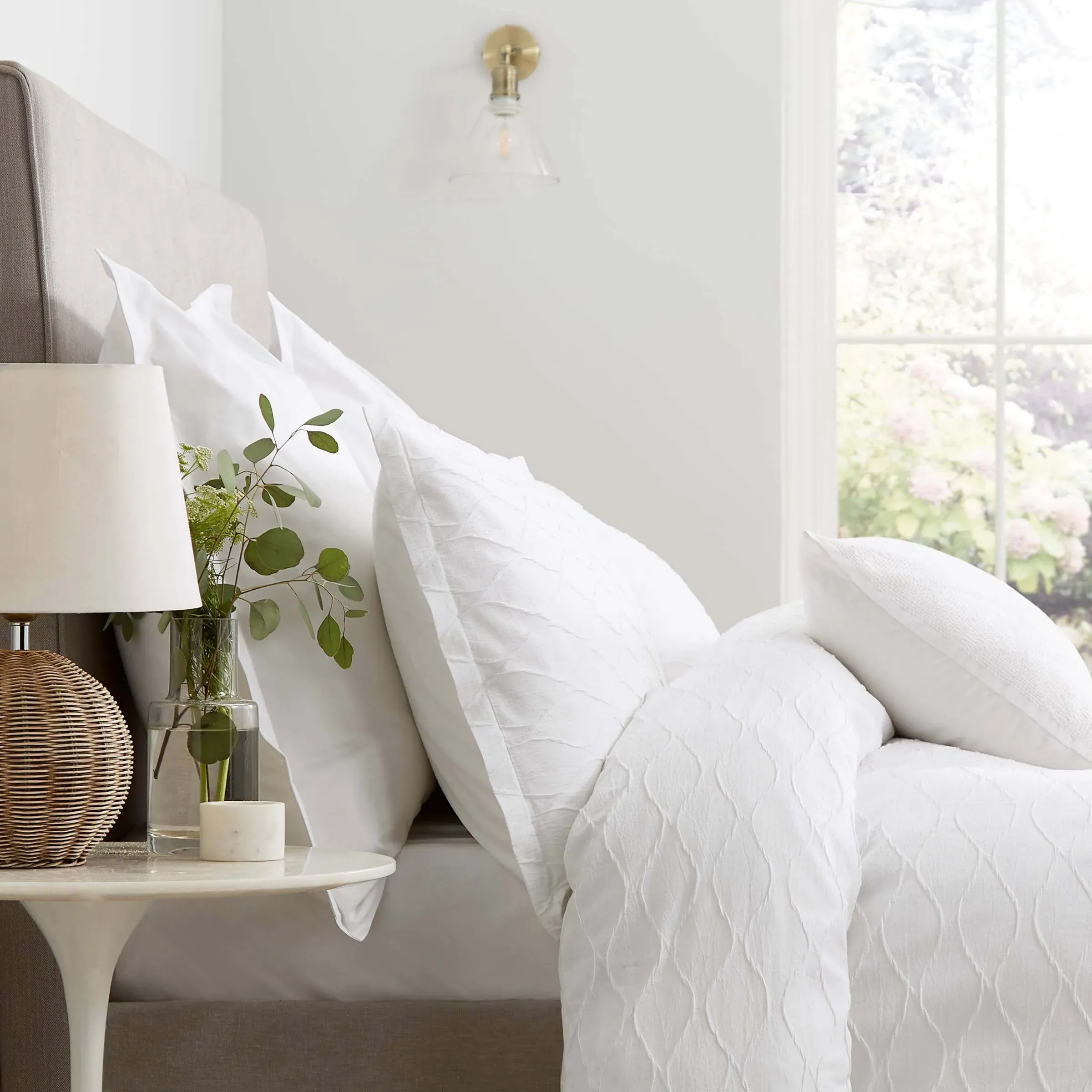 Single Duvet Cover with Pattern - White, Cotton image