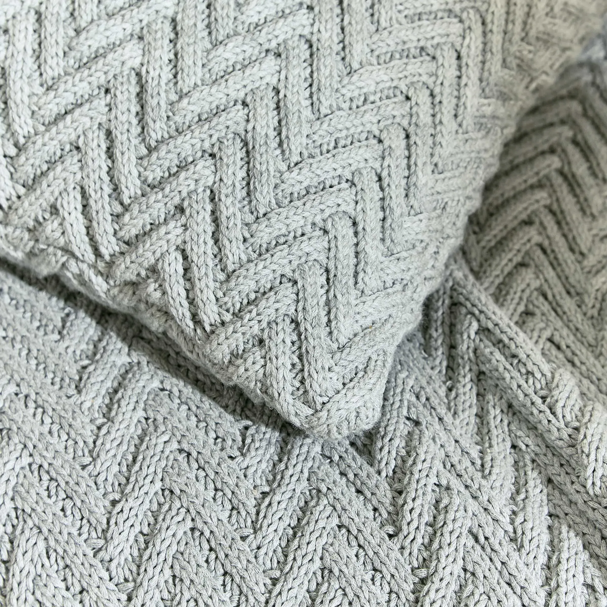 Square Chunky Knit Cushion - Cloud Grey, Wool