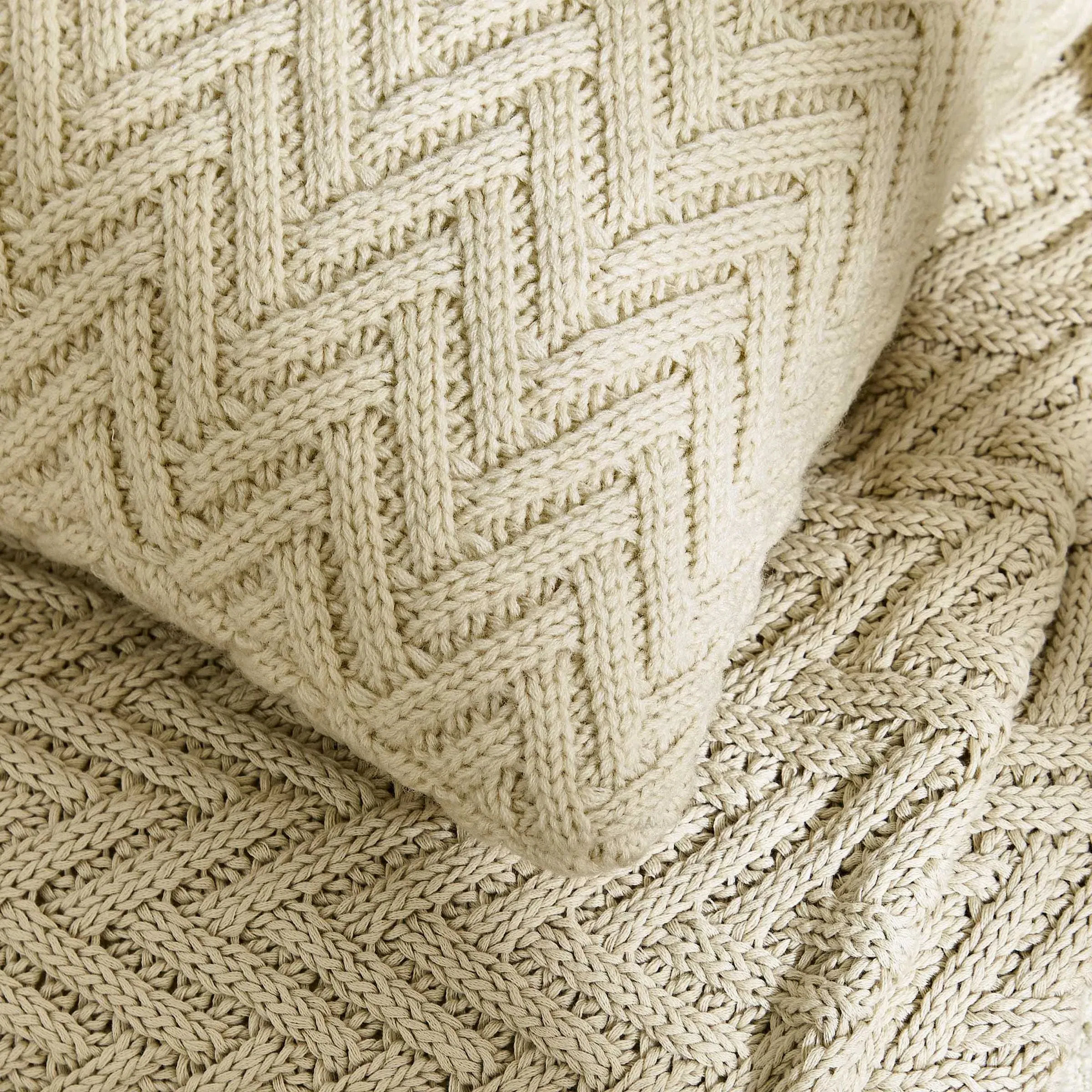 Square Chunky Knit Cushion - Linen, Wool Blend