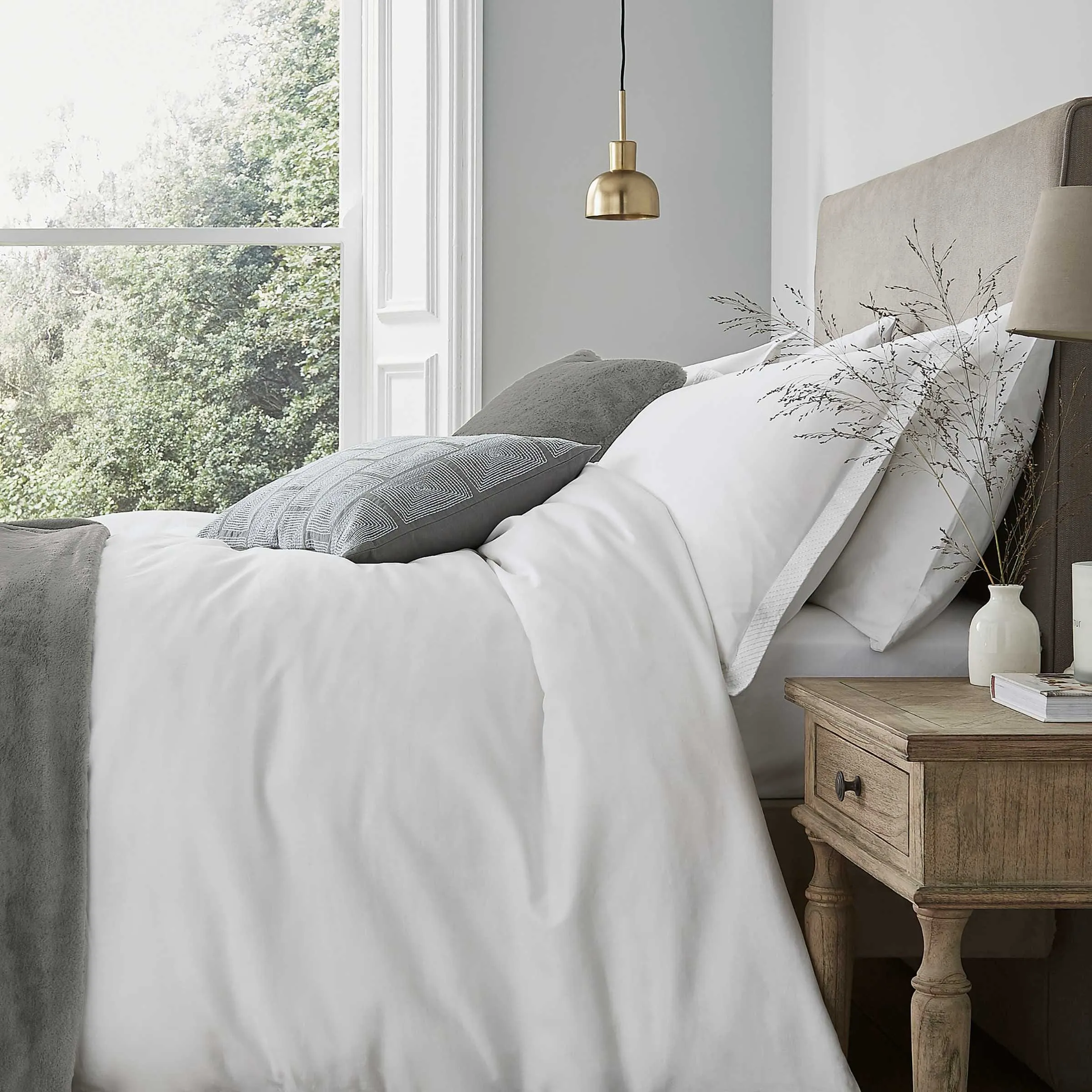 Square Cushion Herringbone Woven - Grey, Wool