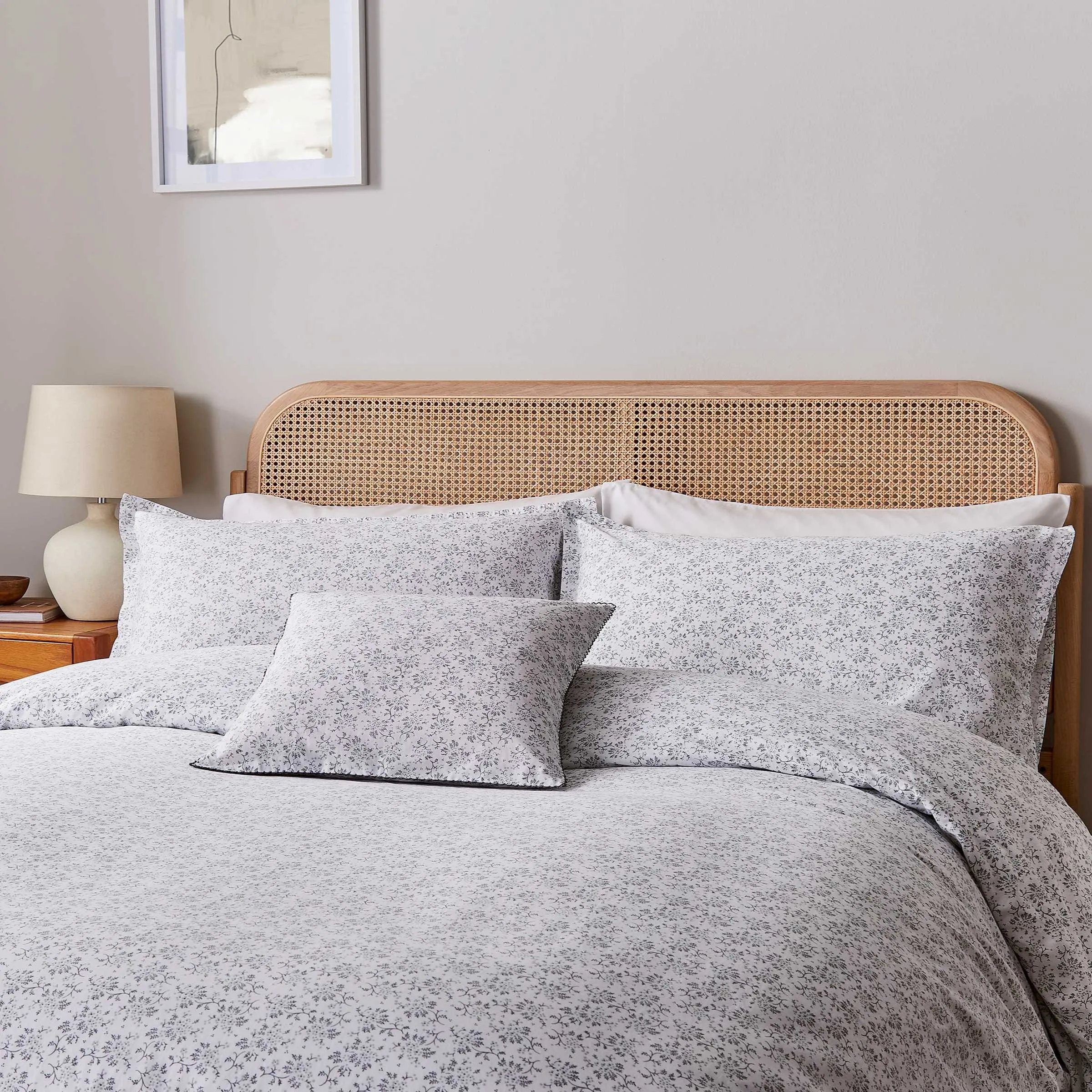 Square Cushion with Embroidered Edge - Cloud Grey